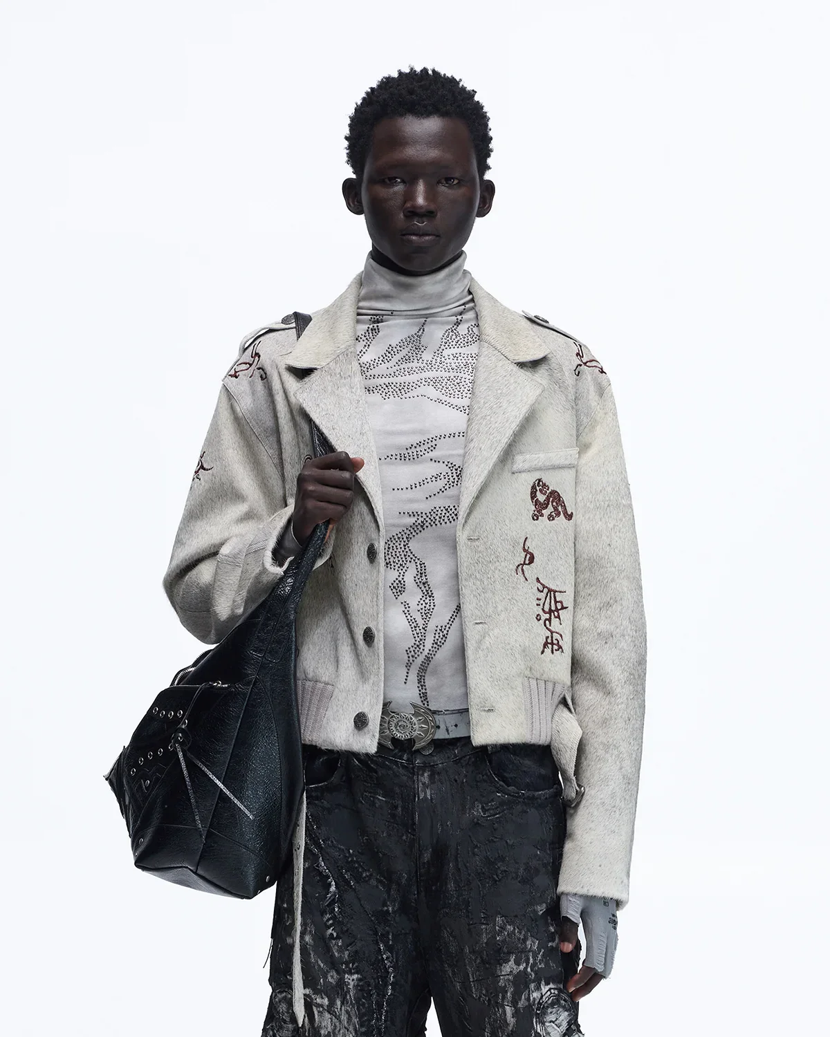 Personsoul Horse-Embroidered Leather Notch Collar Blazer(Limited 100 pieces)