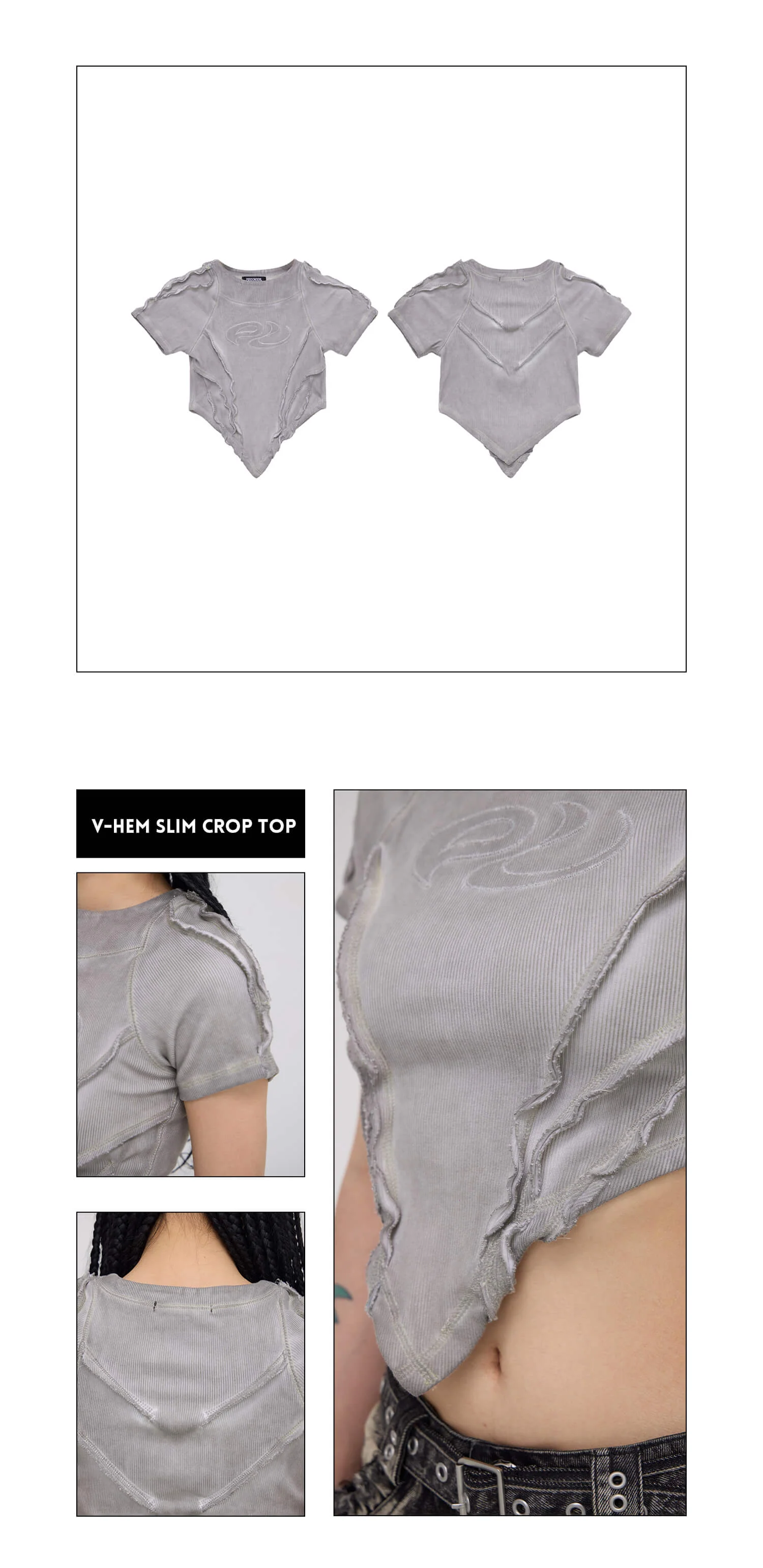 Personsoul Grey V-hem Slim Crop Top