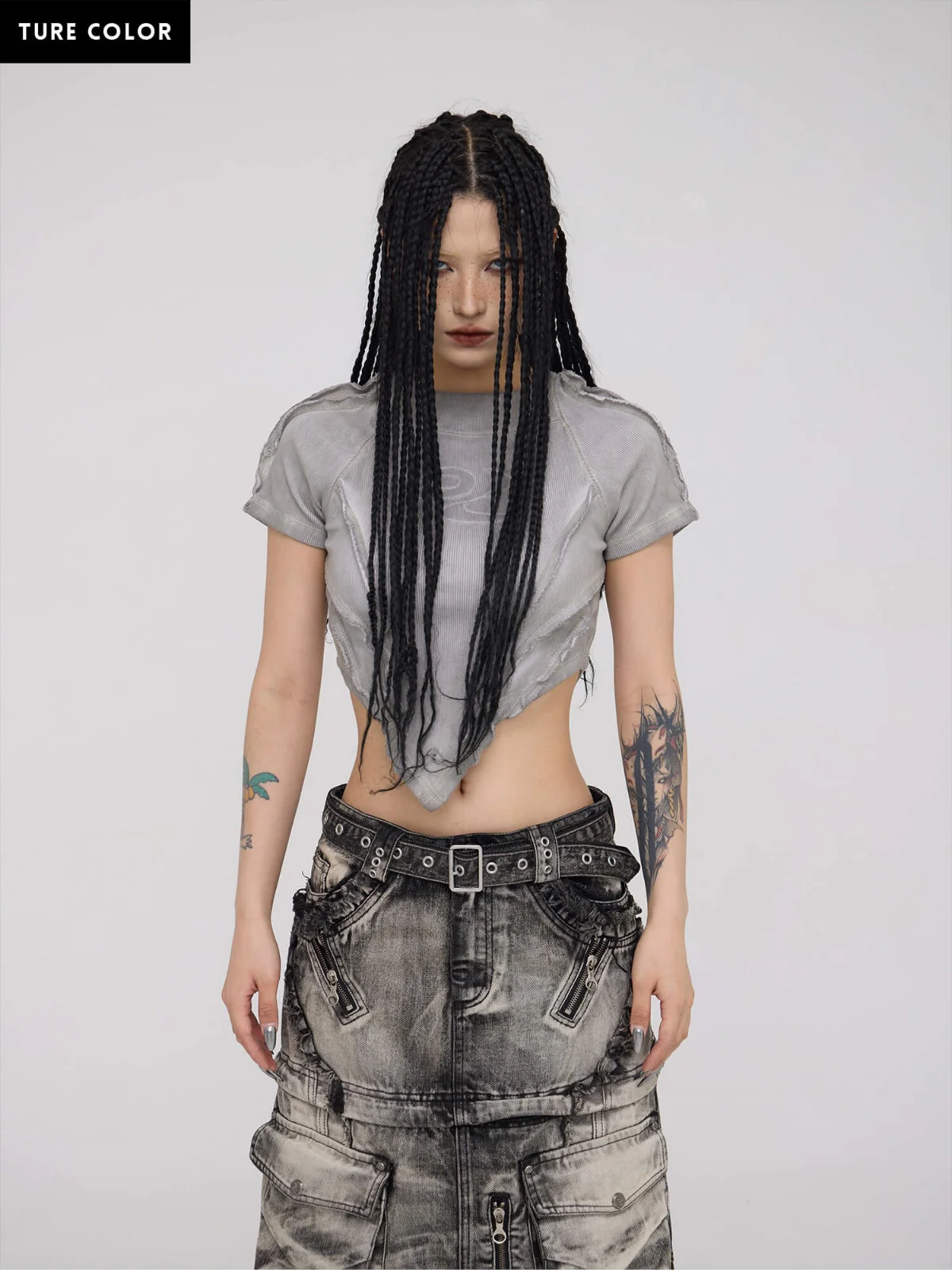 Personsoul Grey V-hem Slim Crop Top