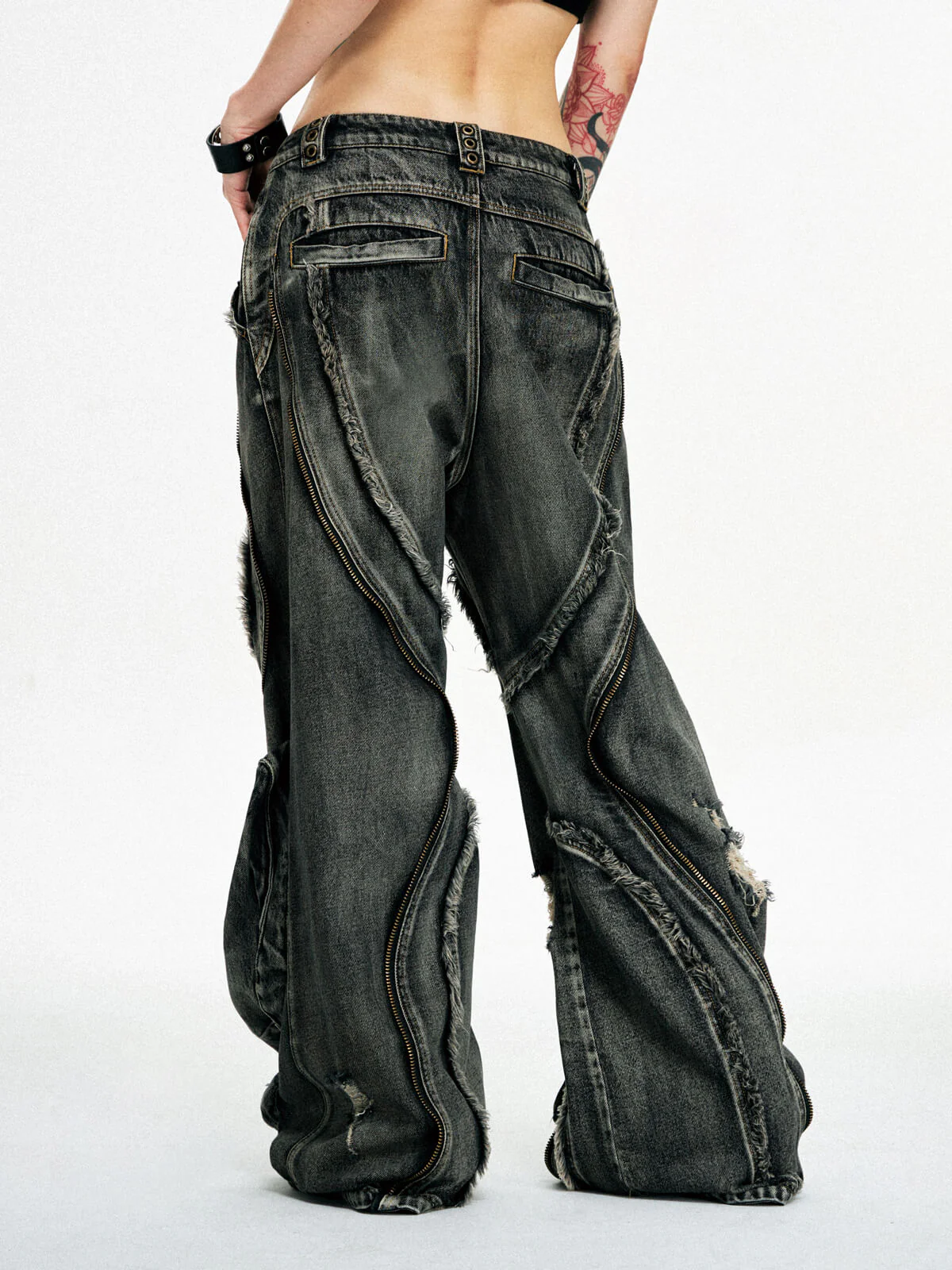 Personsoul Dirty Ripped Denim Baggy Jeans