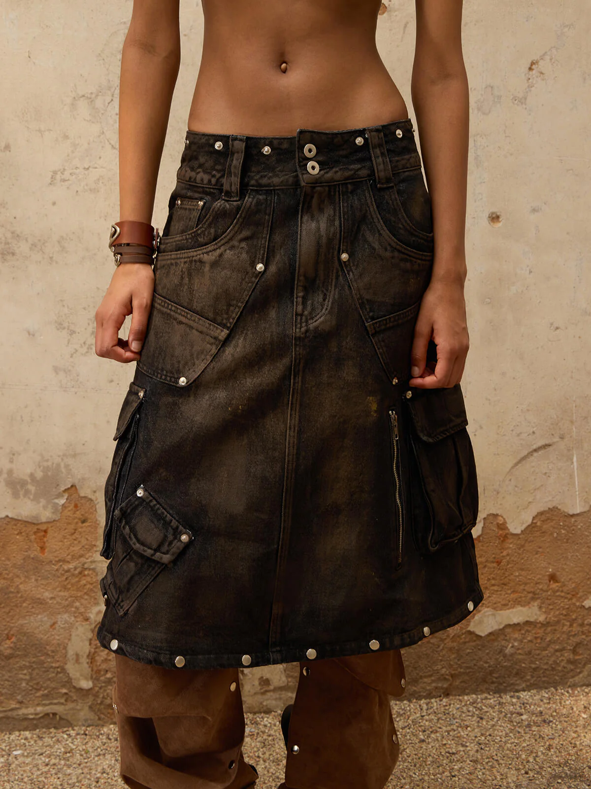 Personsoul Mud Maxi Denim Dungarees Skirt