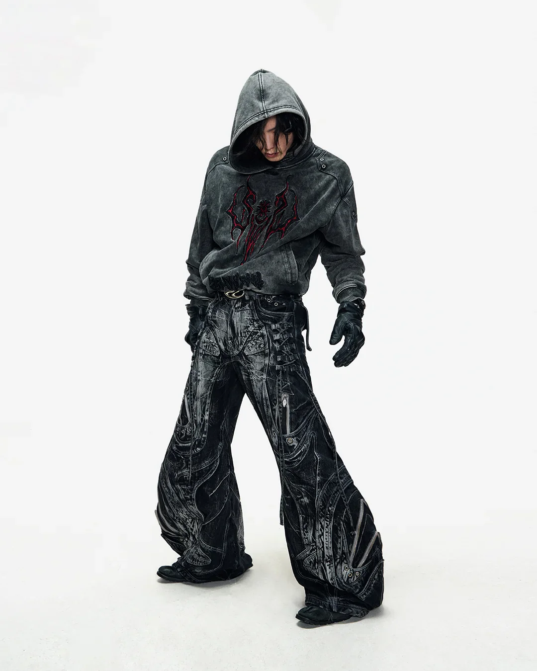 Deconstructed Exaggerated Flared Patchwork Jeans In Black