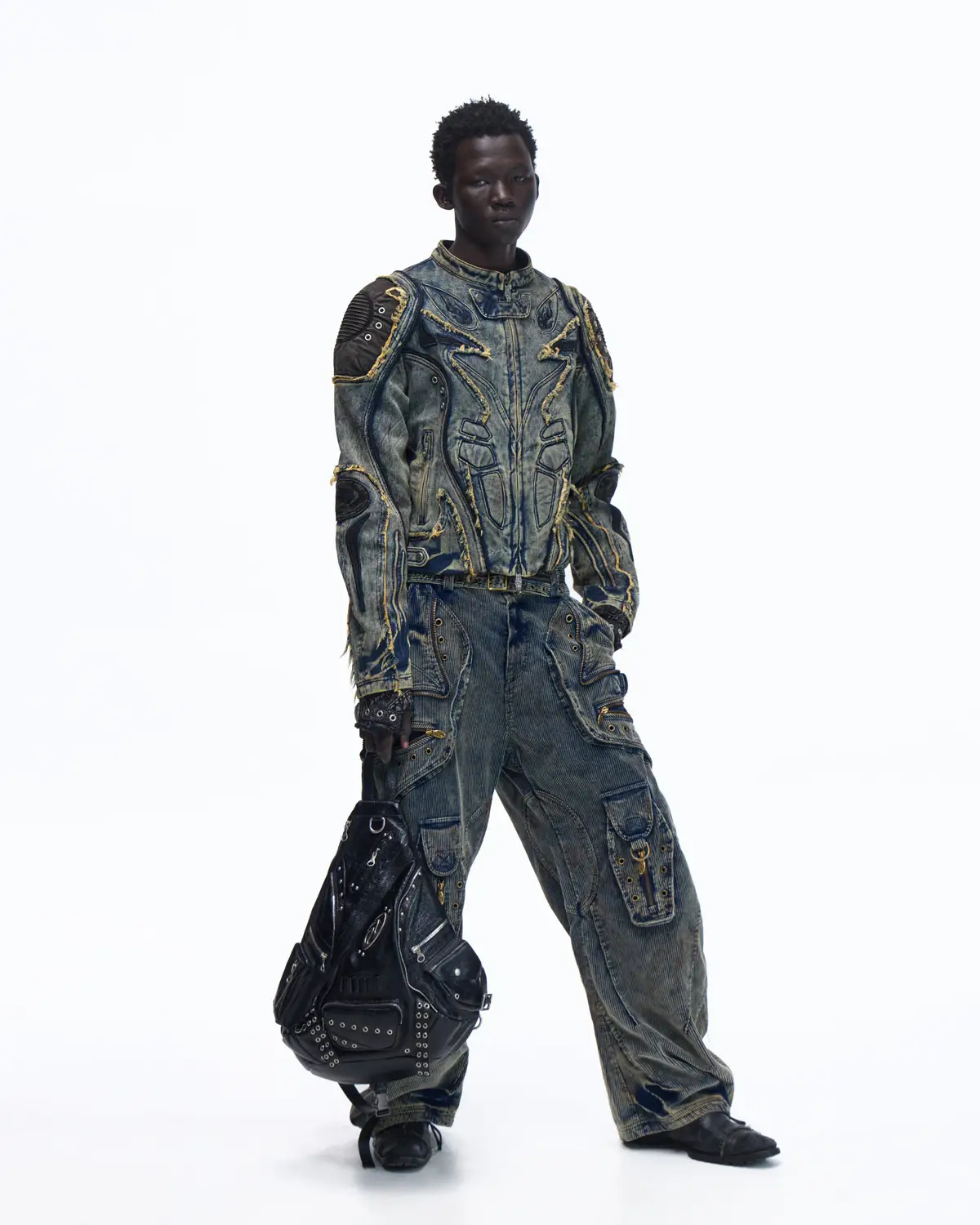 Personsoul Tiger Print Racing Denim Jacket