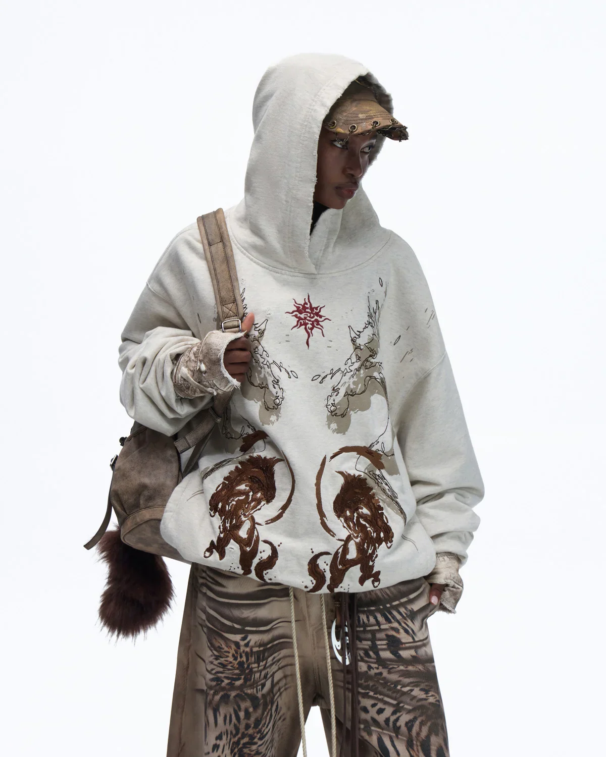 Personsoul Horse Print & Sun Totem Hoodie