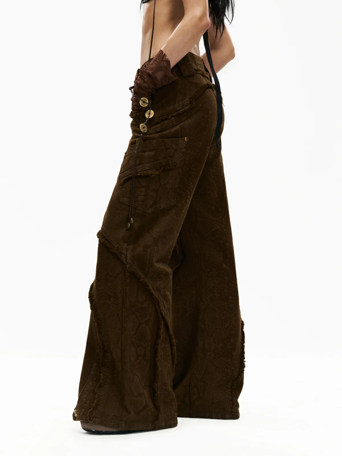 Personsoul Brown Snake Print Denim Jeans