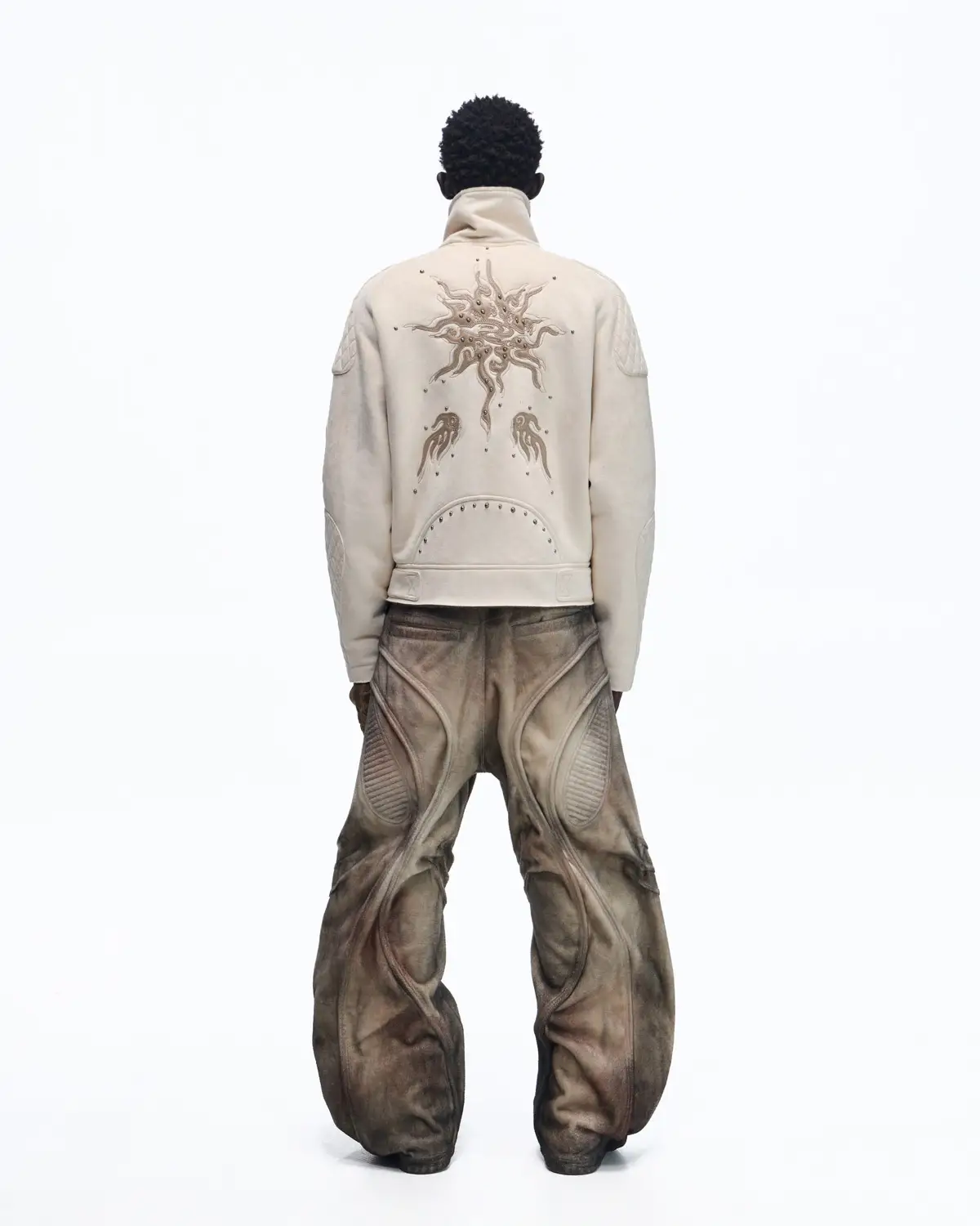 Personsoul Lightning Totem Stand Collar Jacket In White