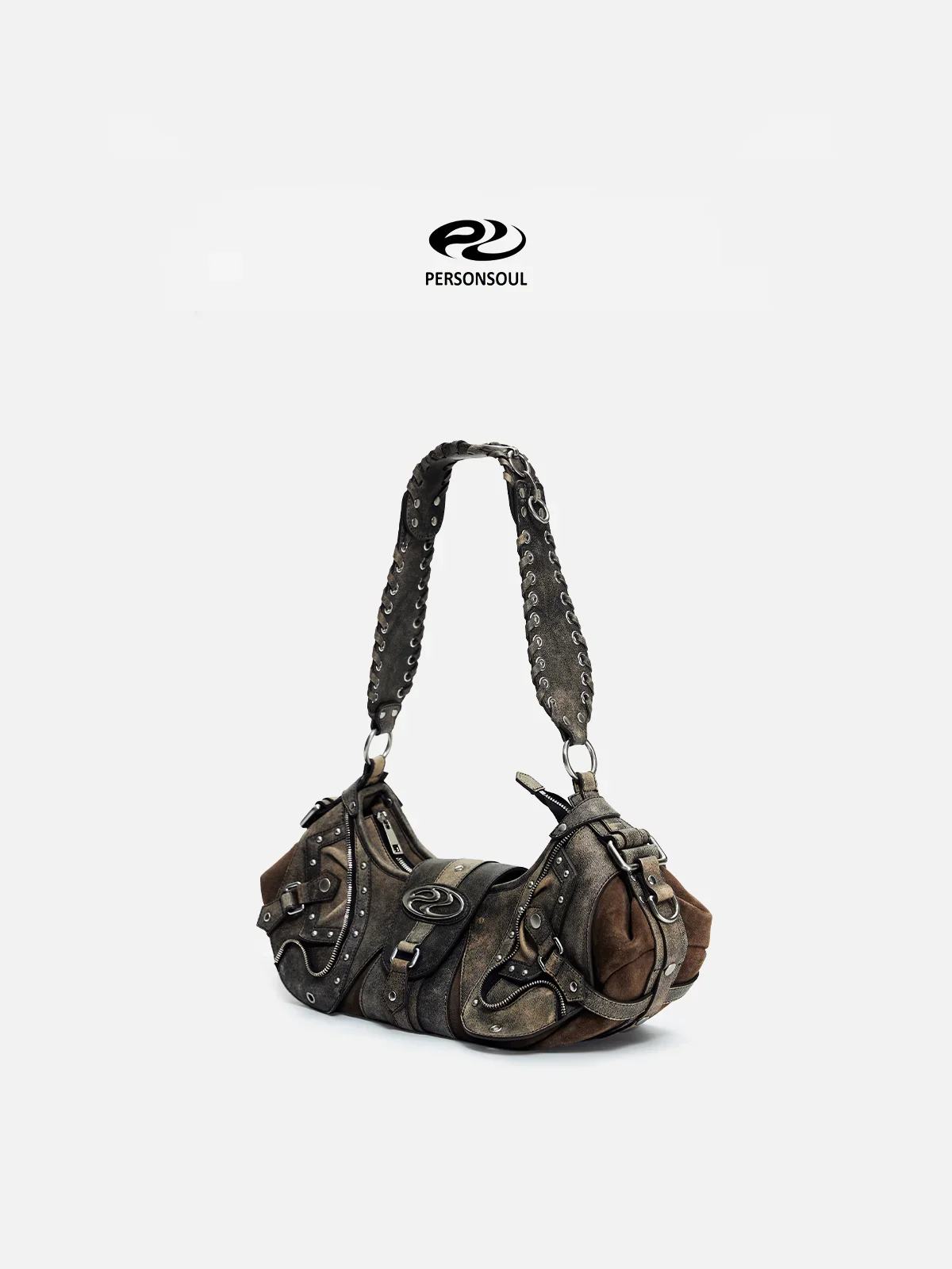 Personsoul Techwear Metal Leather Shoulder Bag