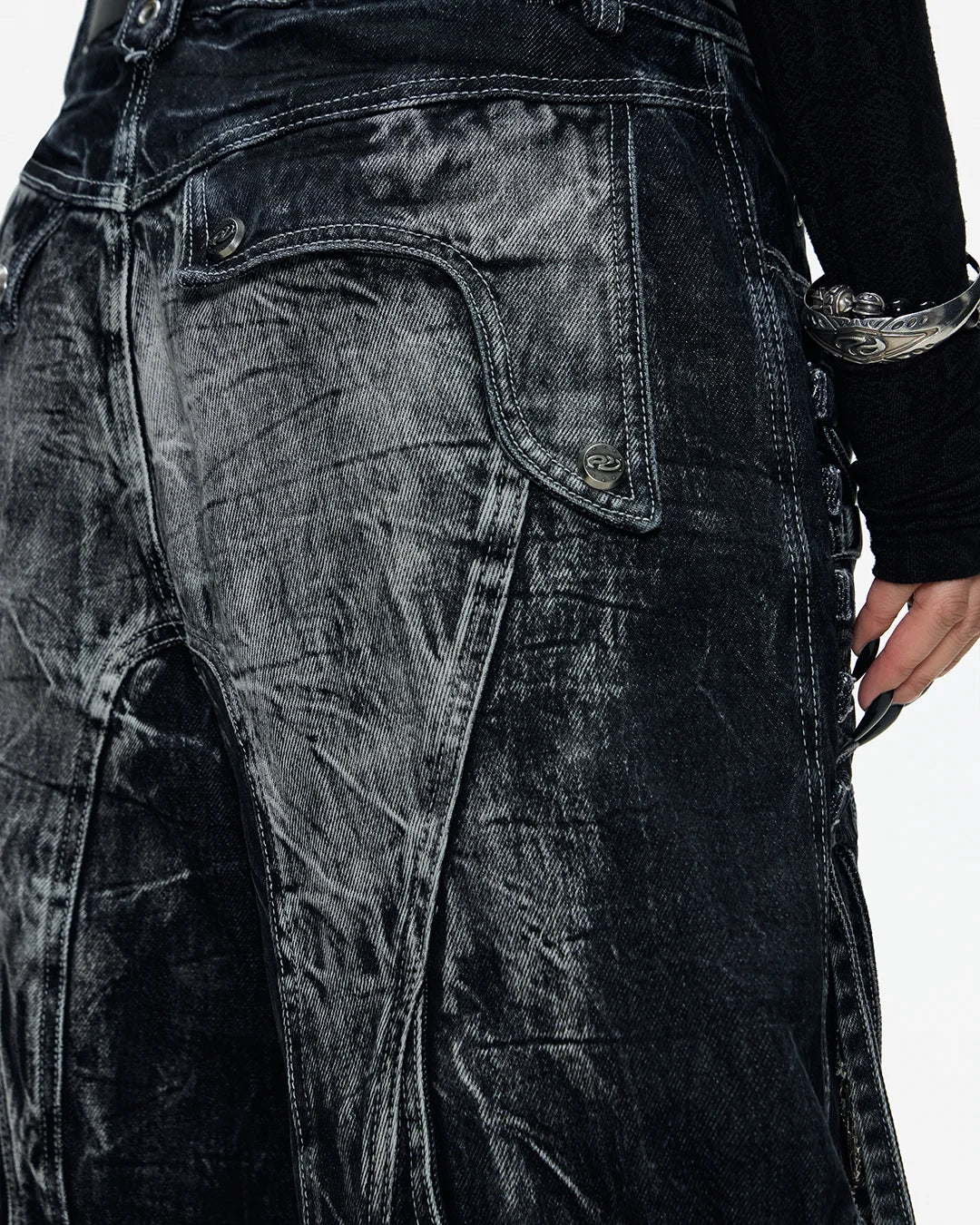 Deconstructed Exaggerated Flared Patchwork Jeans In Black