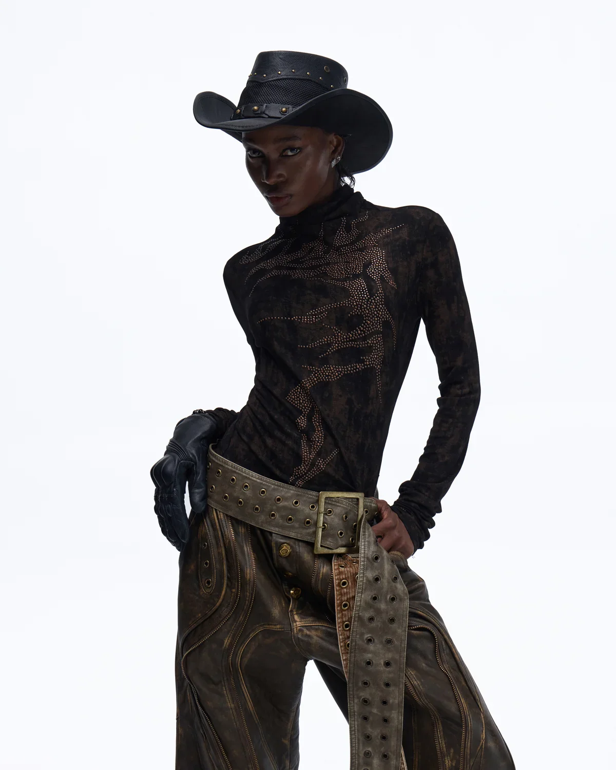 Personsoul Metallic Crystal-Lightning Long Sleeve Tee In Black