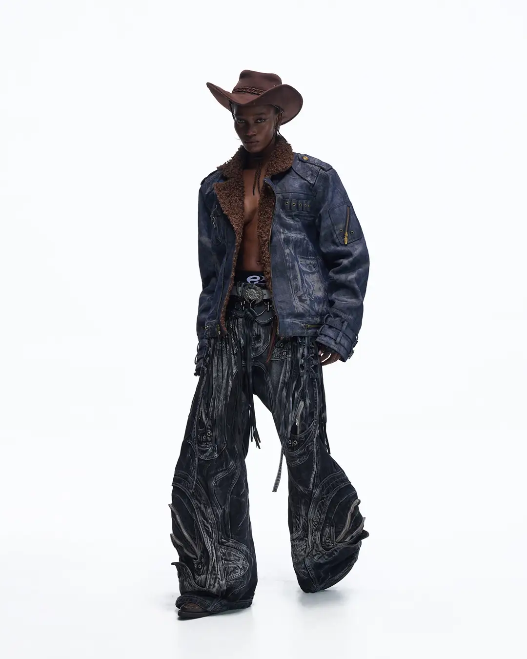 Personsoul Sherpa Lined Raw Denim Jacket