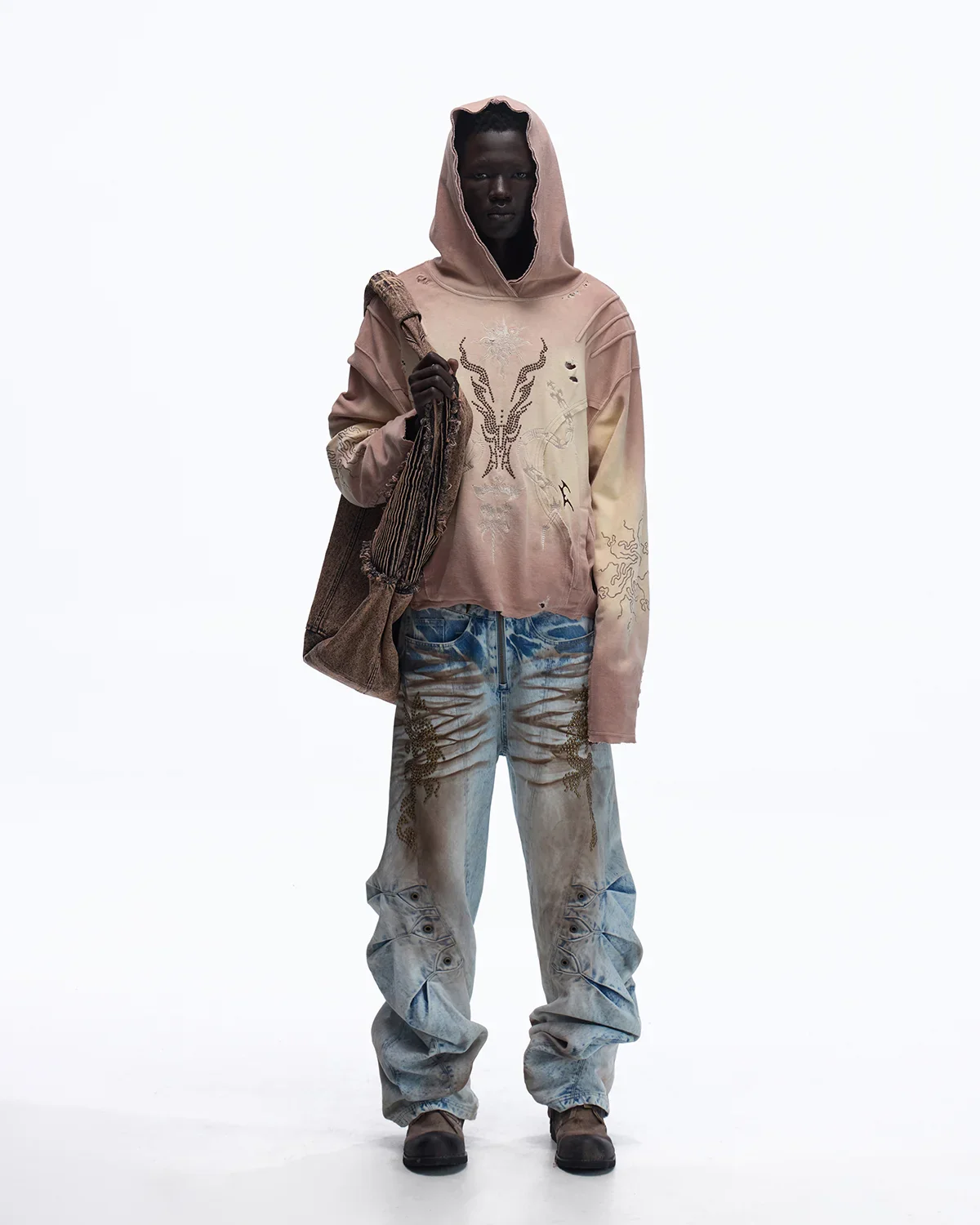 Personsoul Rhinestone Embroidered Hoodie