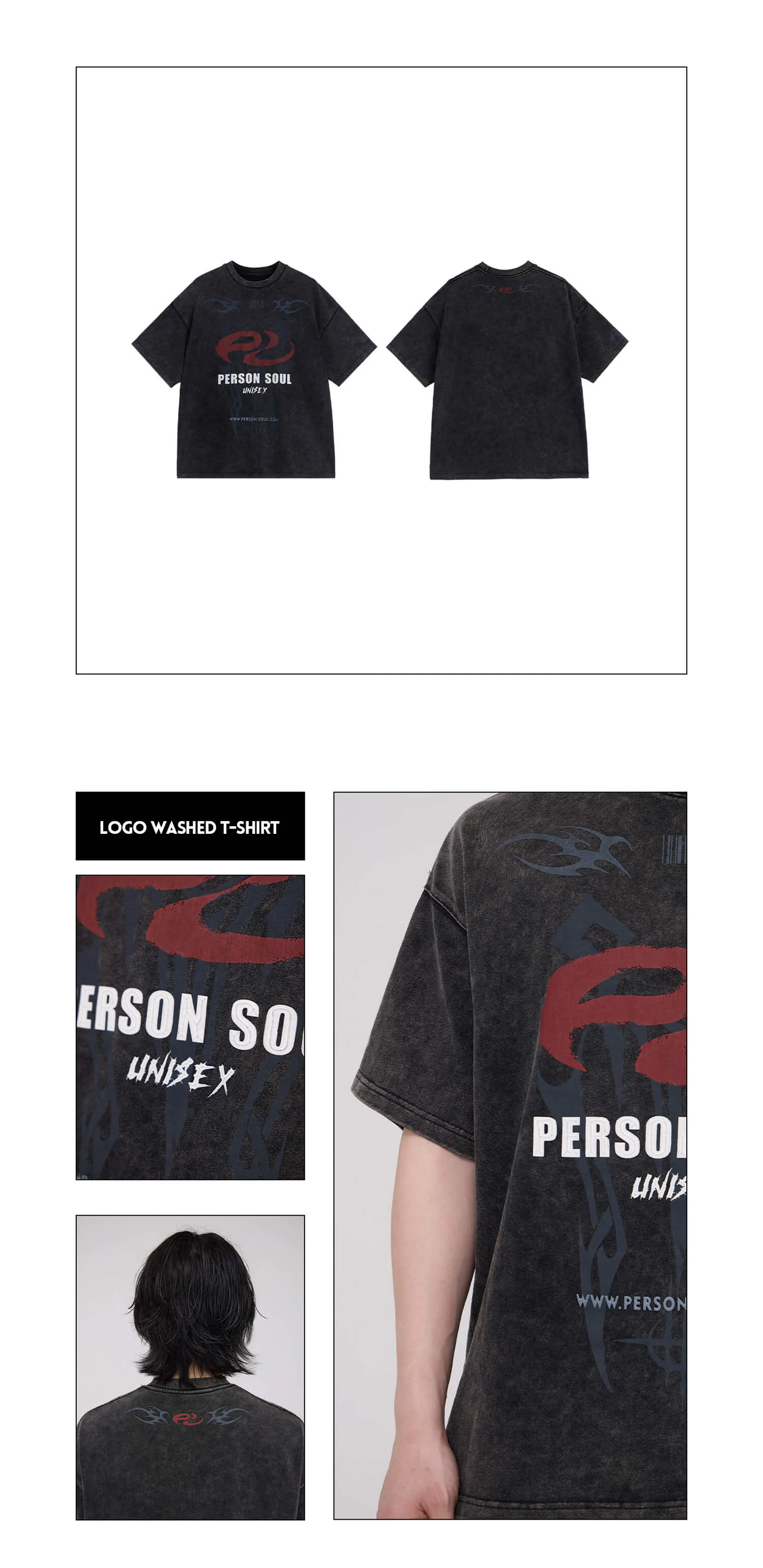 Personsoul Basic Logo Washed Oversized T-Shirt