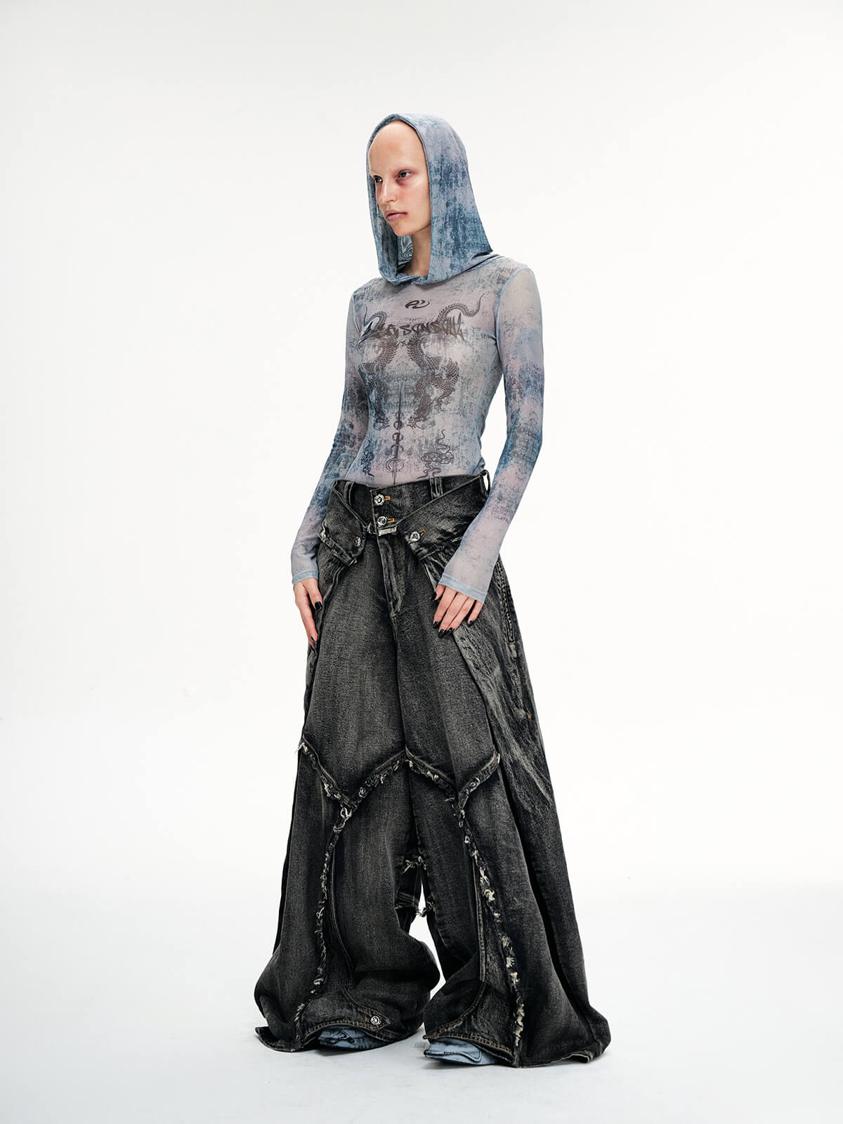 Personsoul Folded Structure Baggy Jeans