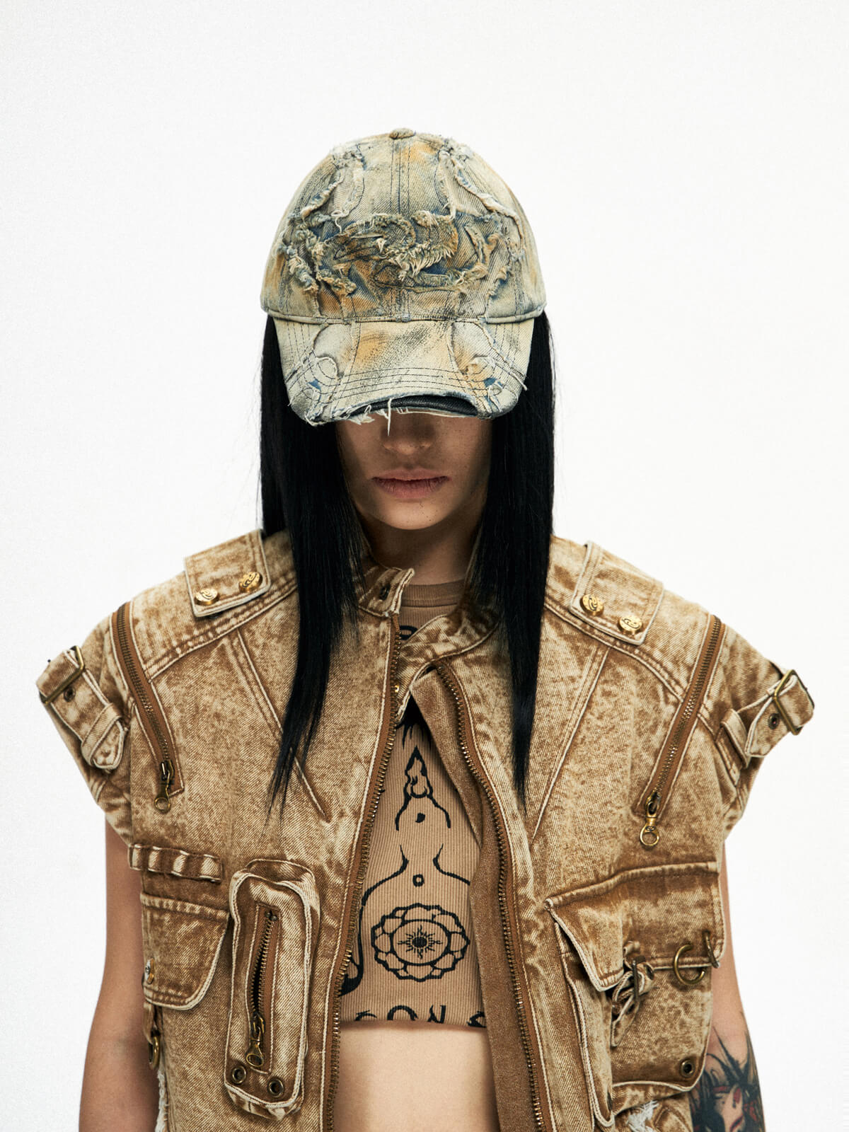 Personsoul Distressed Denim Baseball Cap(limited)