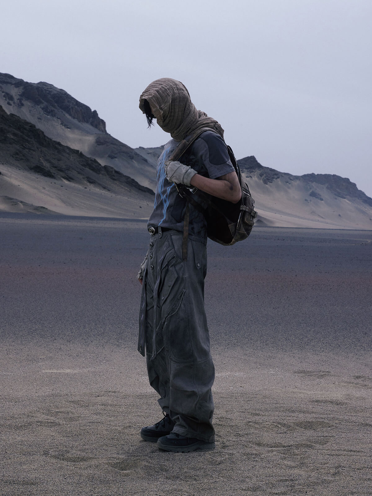 Personsoul Split Deconstructed Gray Cargo Pants