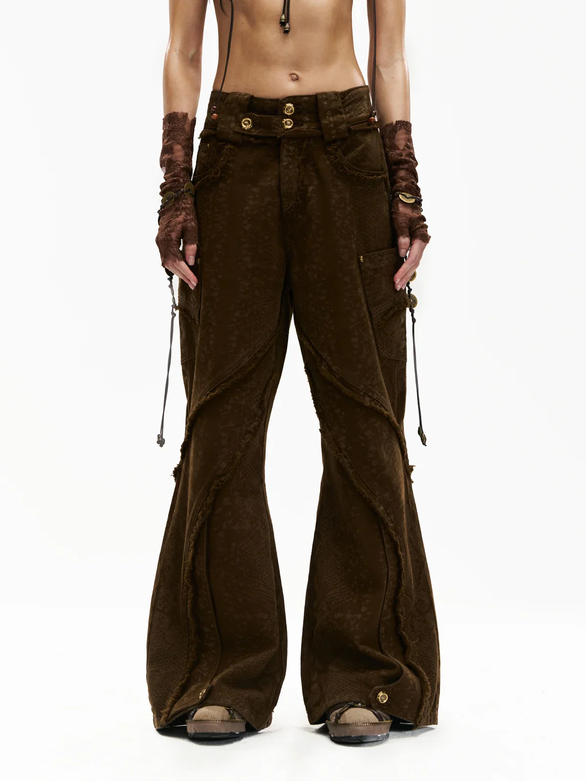 Personsoul Brown Snake Print Denim Jeans