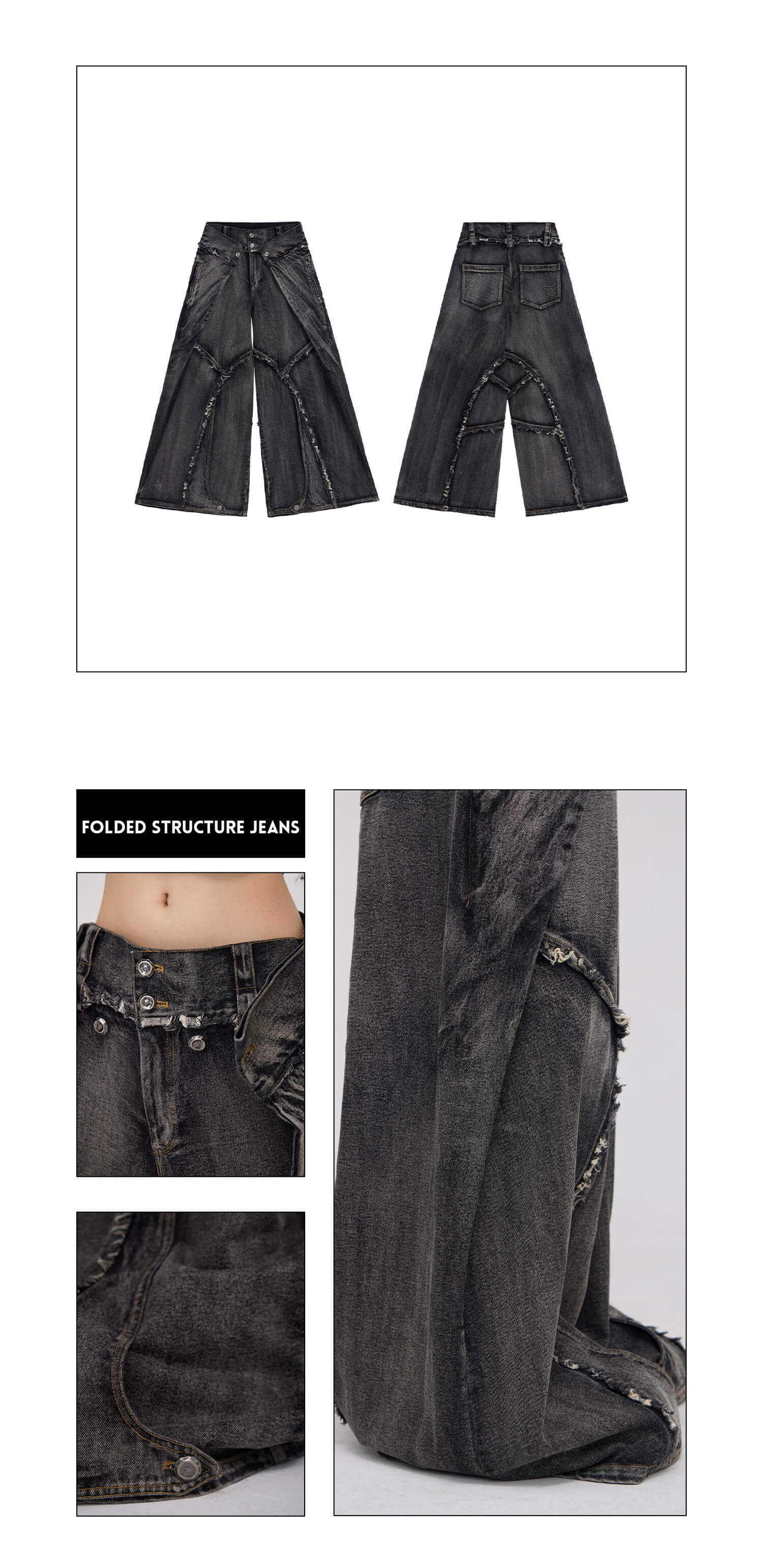 Personsoul Folded Structure Baggy Jeans