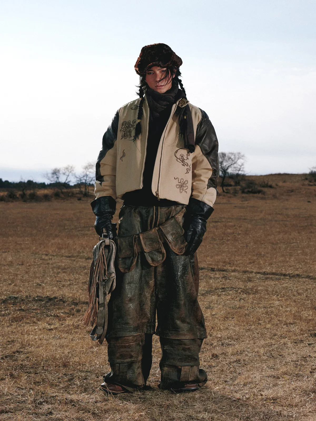 Personsoul Leather Patchwork Cotton Jacket