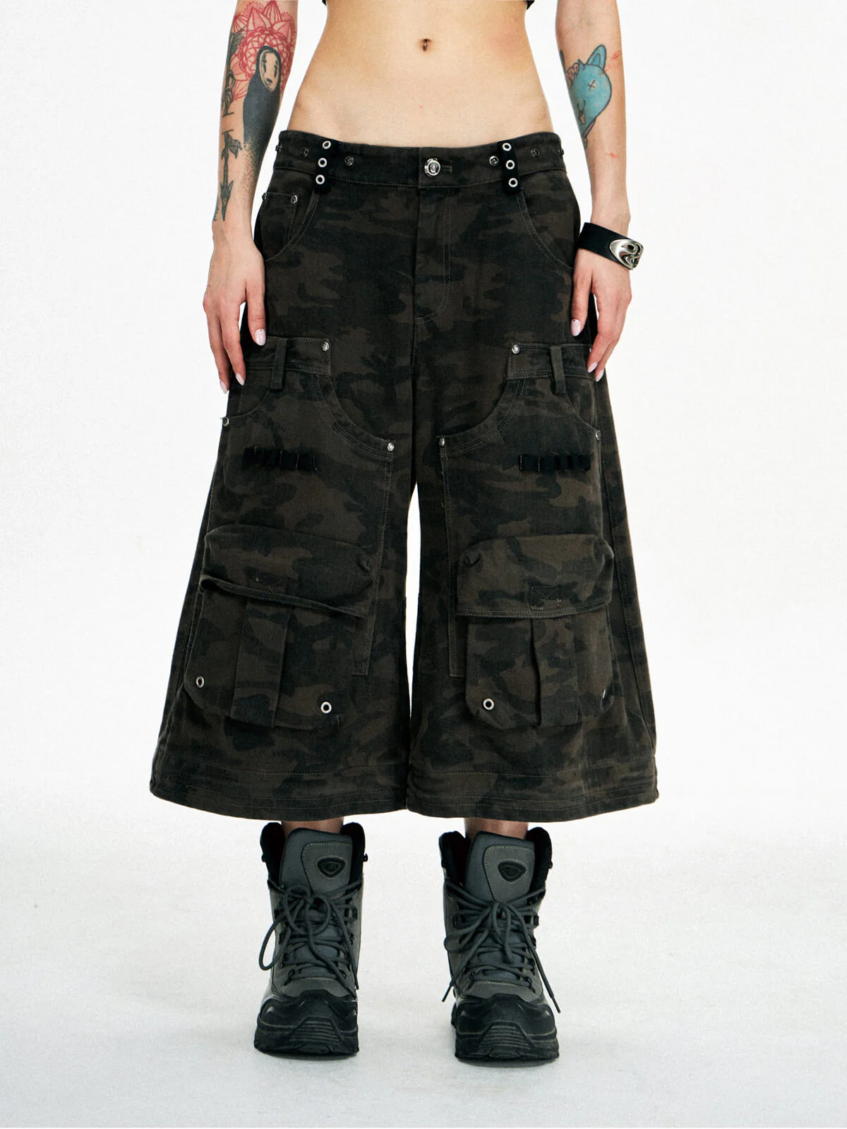 Personsoul Brown Camo Overalls with Zip-Off Legs