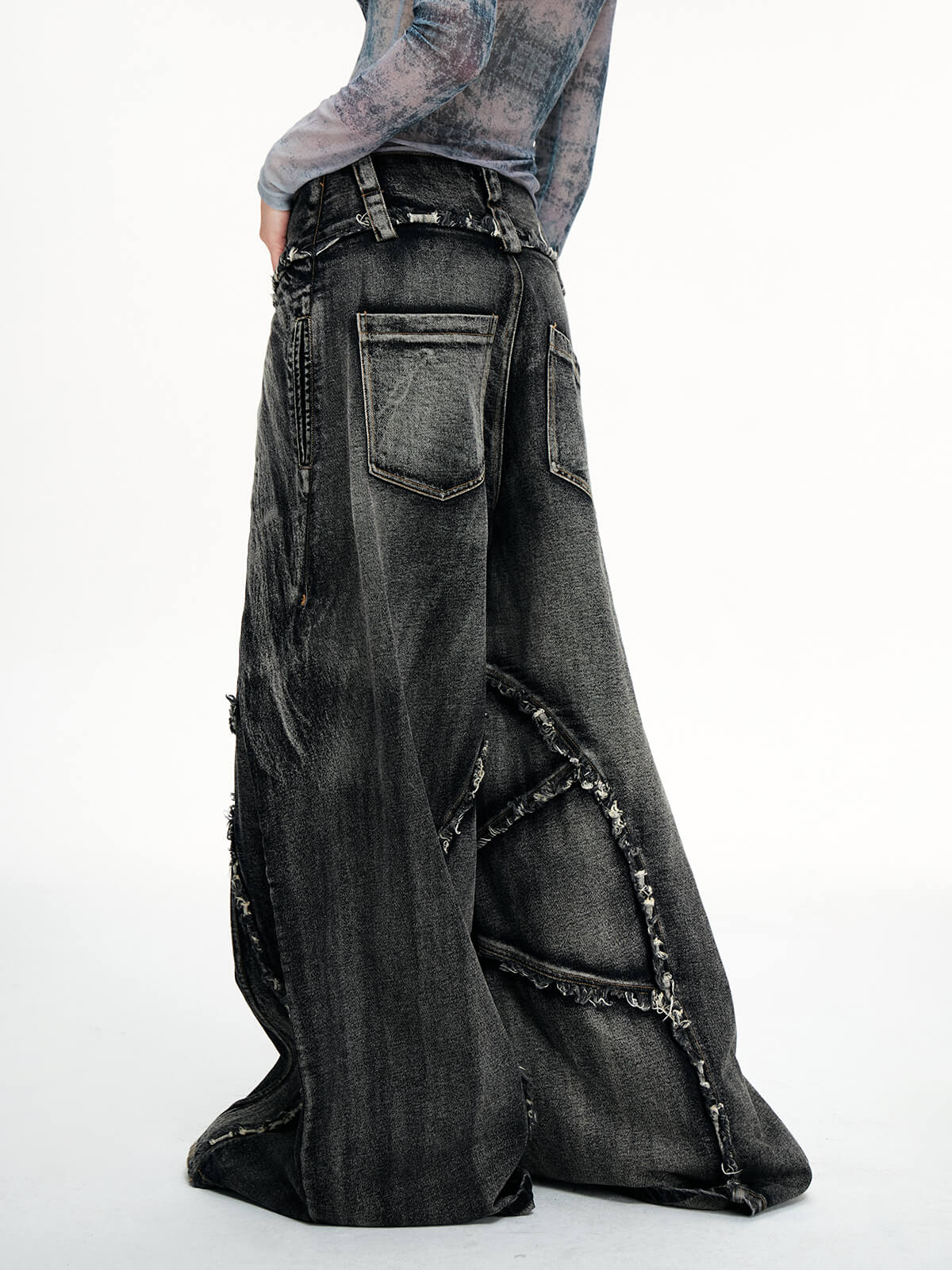 Personsoul Folded Structure Baggy Jeans