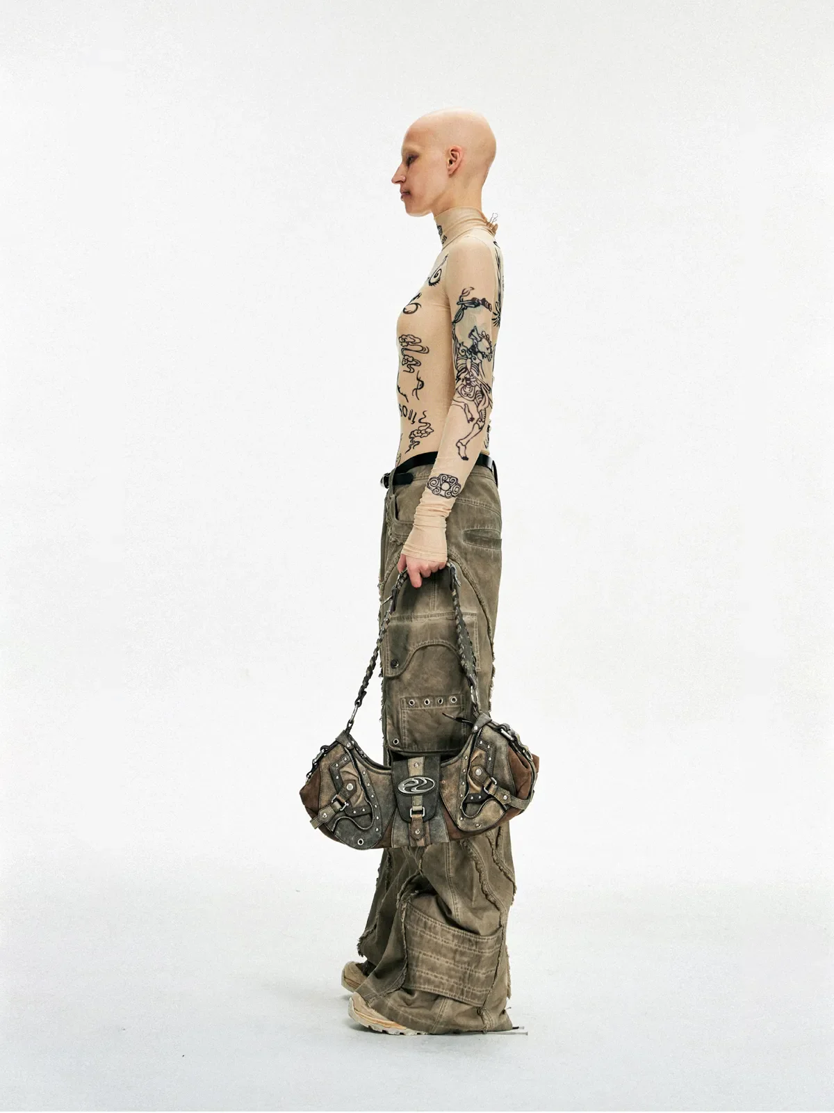 Personsoul Techwear Metal Leather Shoulder Bag