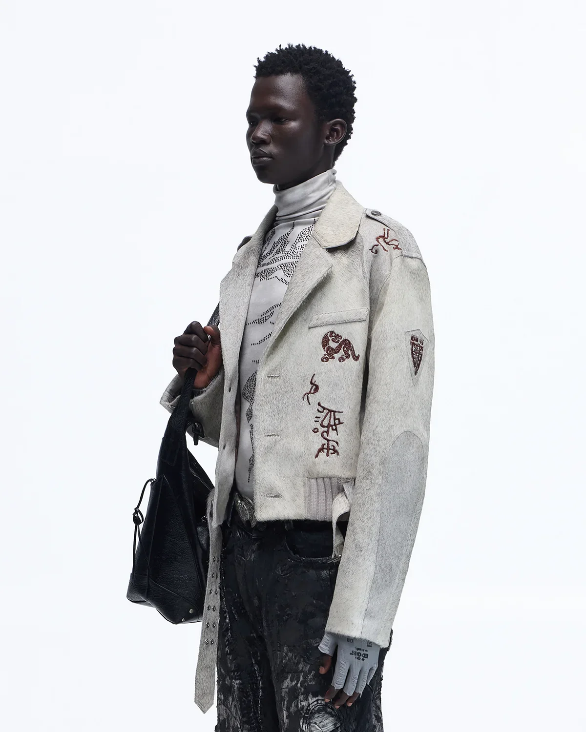 Personsoul Horse-Embroidered Leather Notch Collar Blazer(Limited 100 pieces)