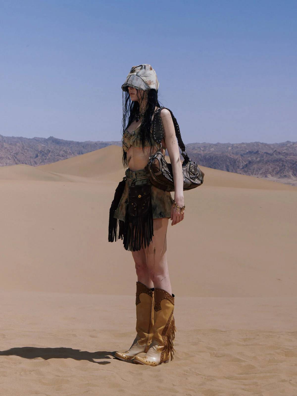 Personsoul Detachable Leather Denim Mini Skirt