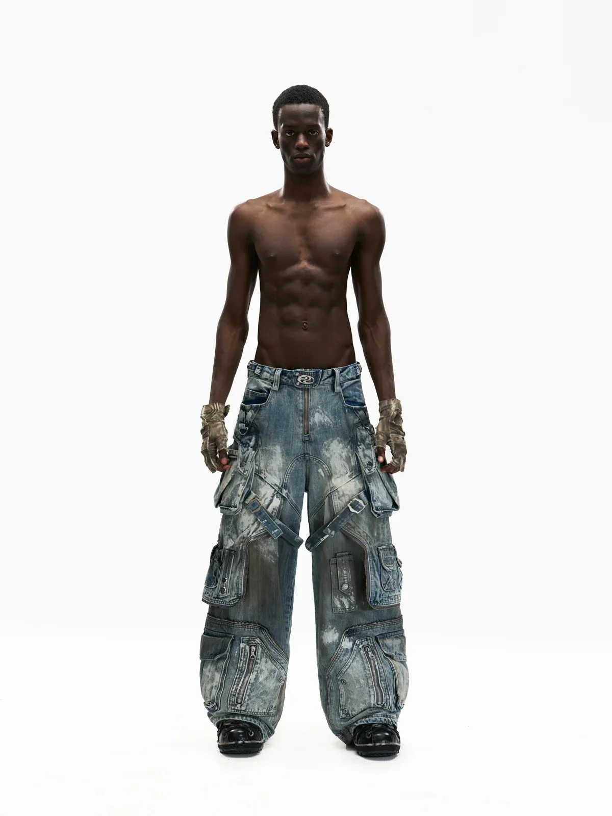 Personsoul White Stain Graffiti Cargo Pants