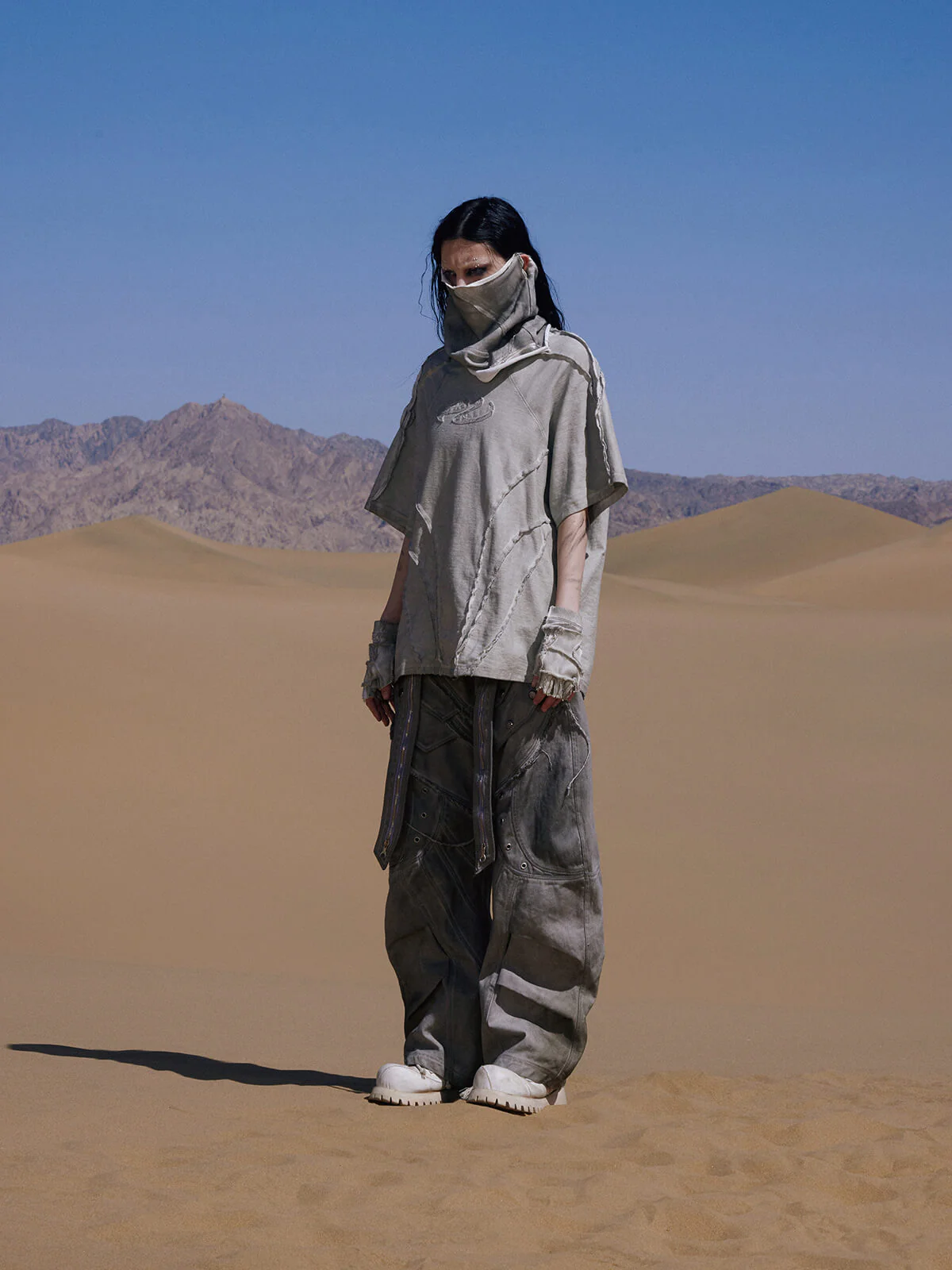 Personsoul Split Deconstructed Gray Cargo Pants