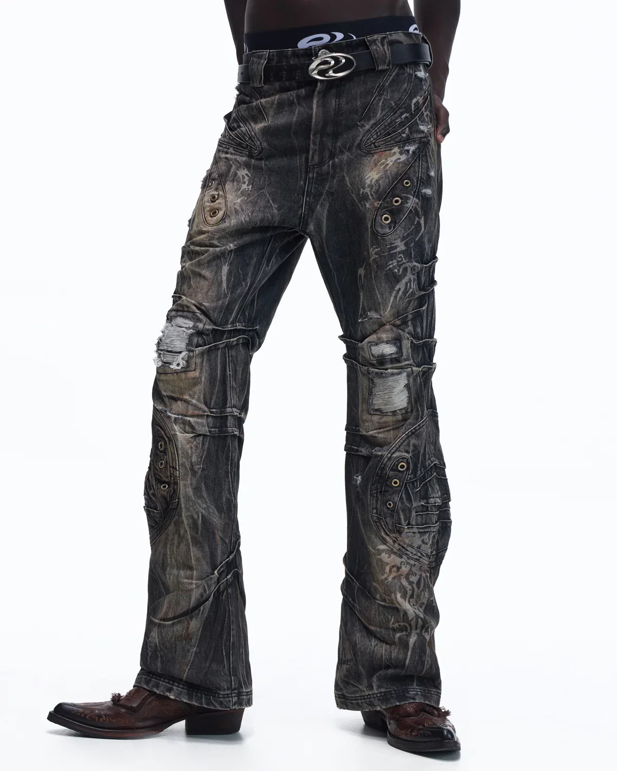 Personsoul Snake-Pattern Totem Slim-Fit Jeans