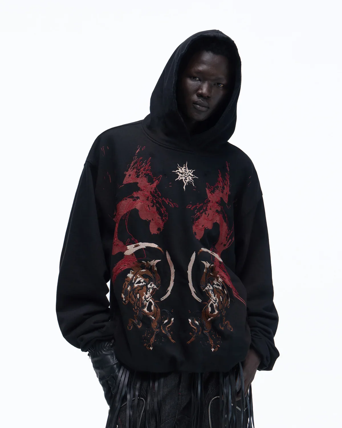 Personsoul Horse Print & Sun Totem Hoodie In Black