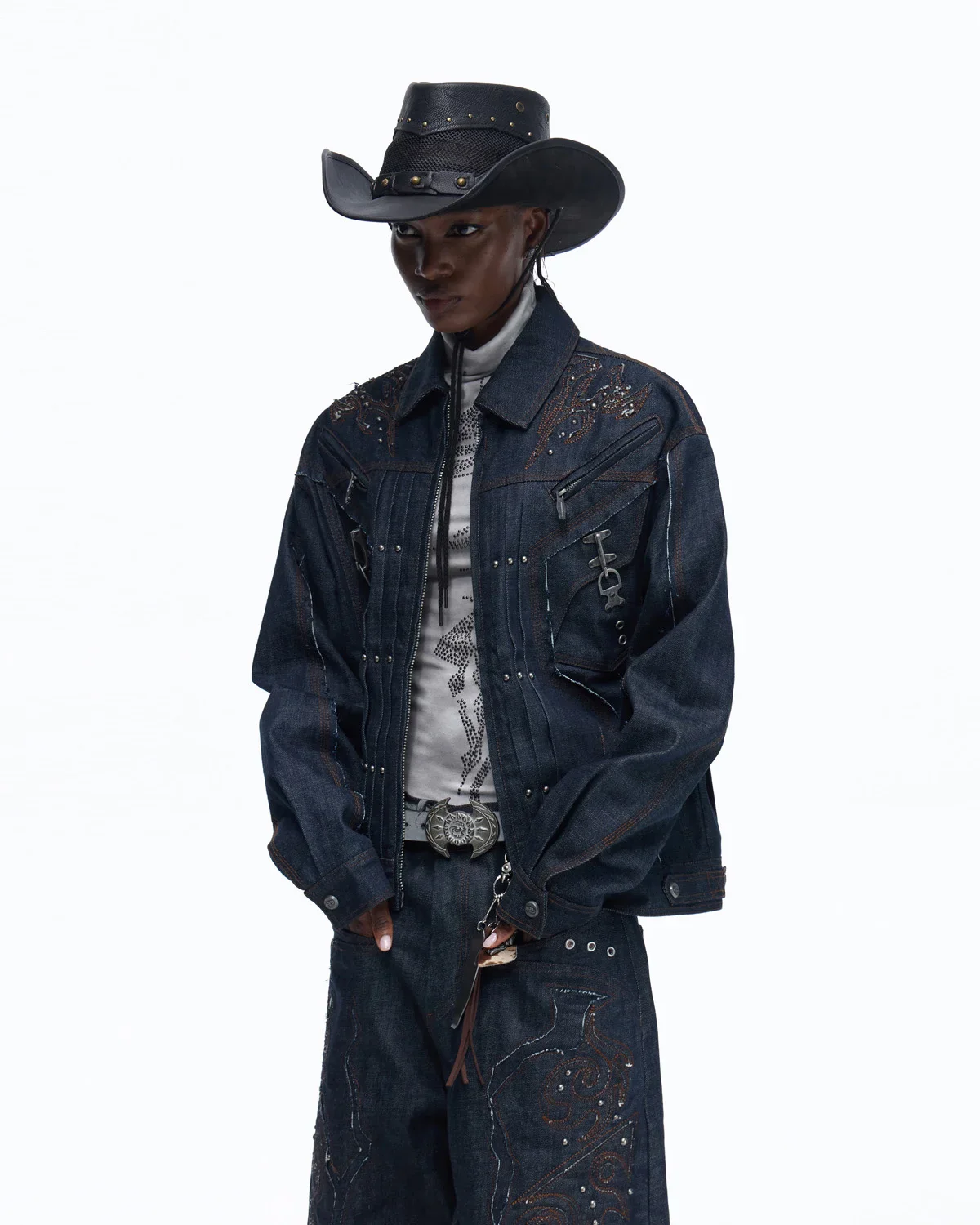 Personsoul Raw Denim Patch Embroidered Jacket