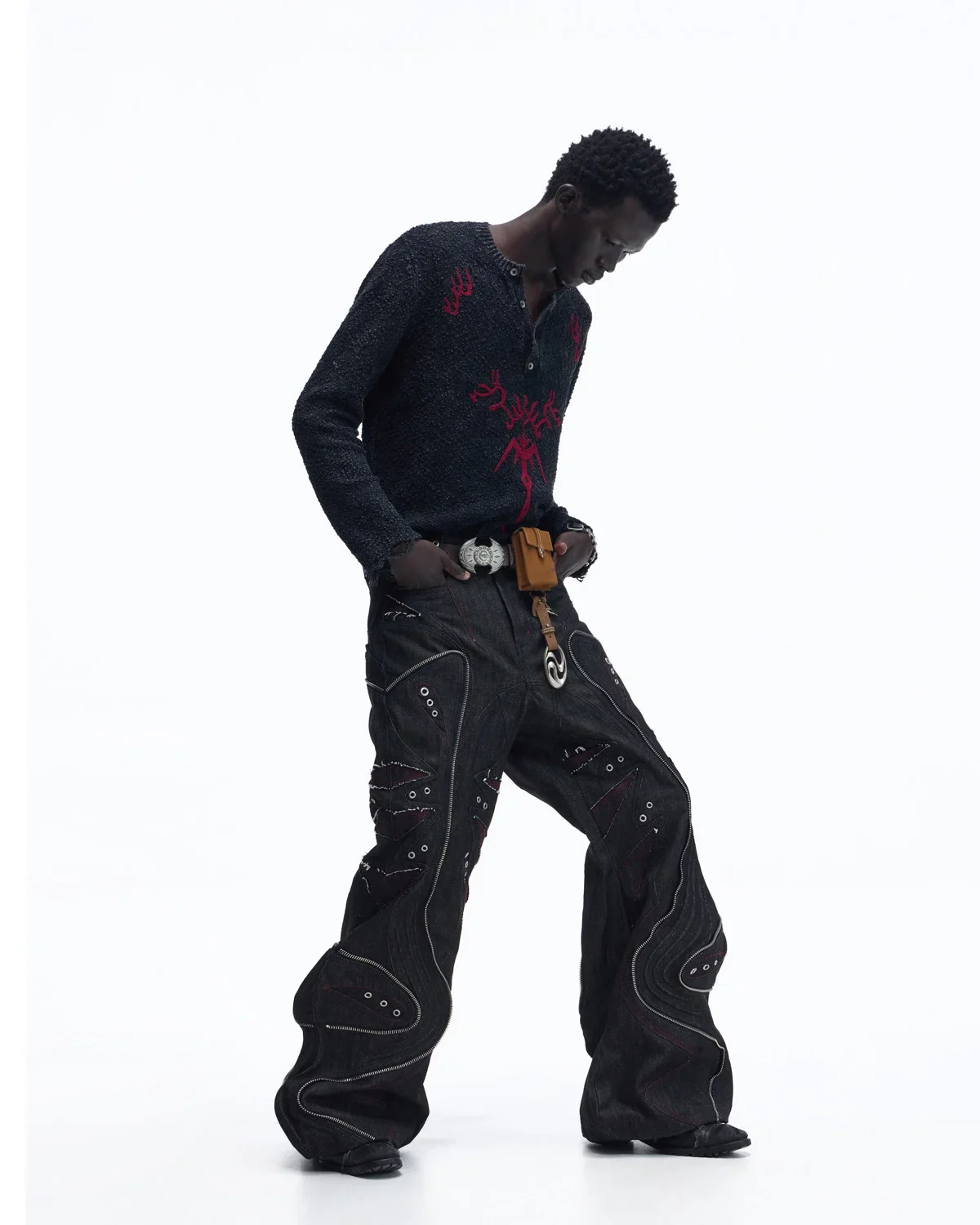 Personsoul Pom-Pom Long-Sleeve Henley Shirt