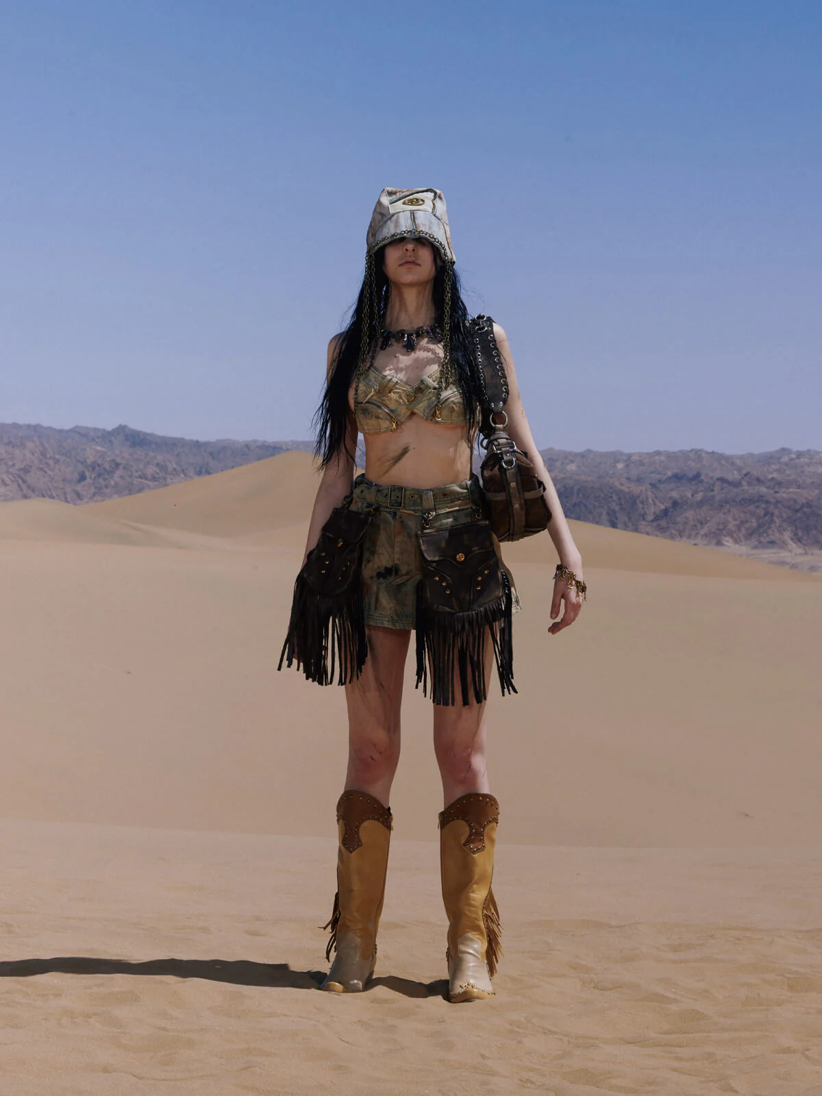 Personsoul Detachable Leather Denim Mini Skirt