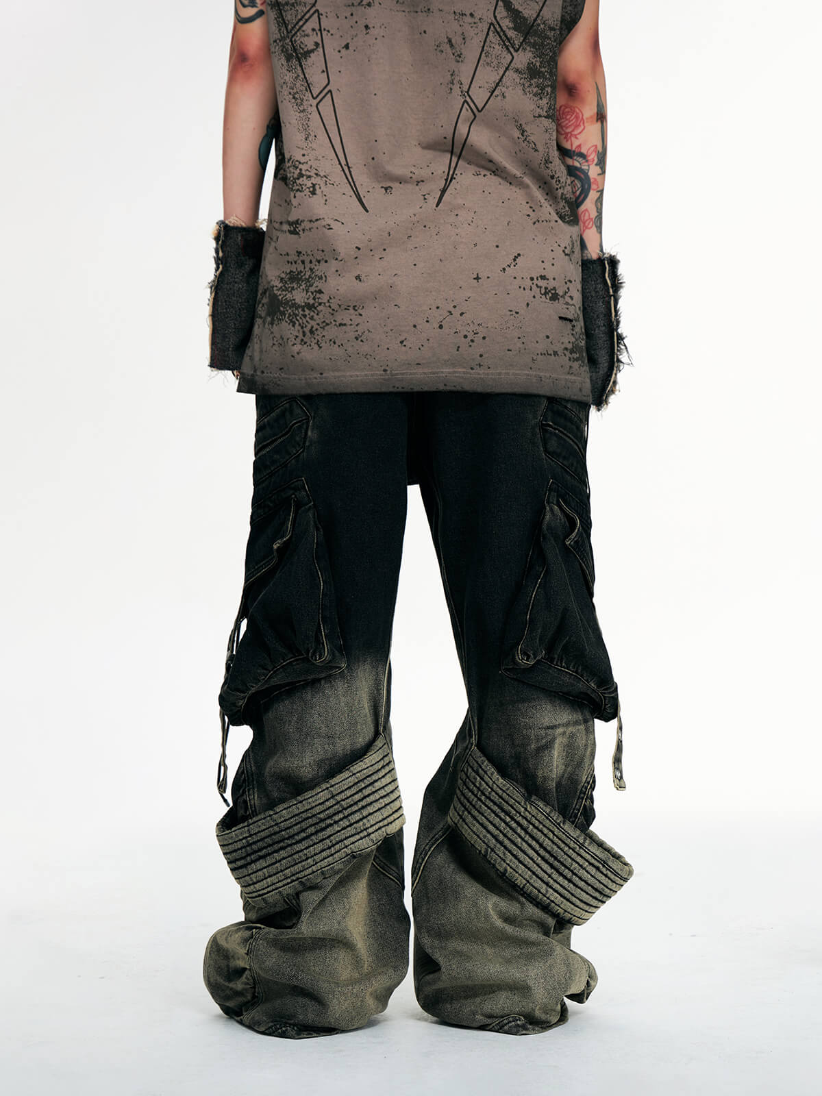 Personsoul Desert Distressed Denim Cargo Pants