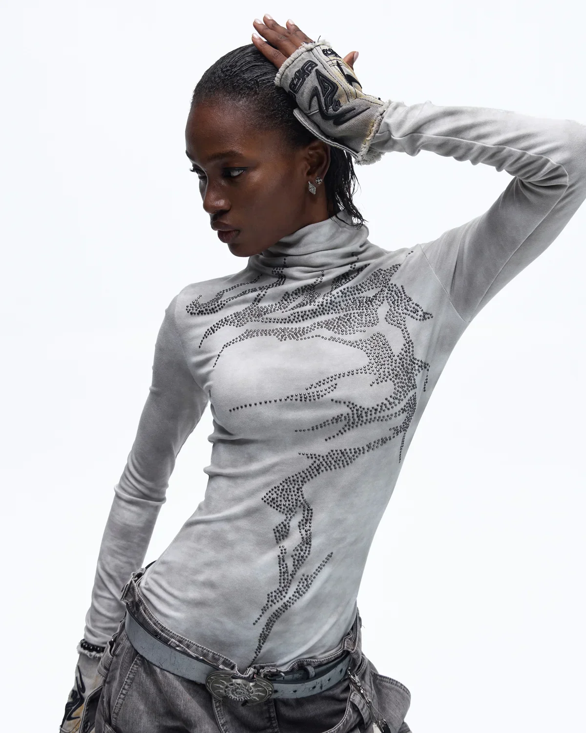 Personsoul Metallic Crystal-Lightning Long Sleeve Tee