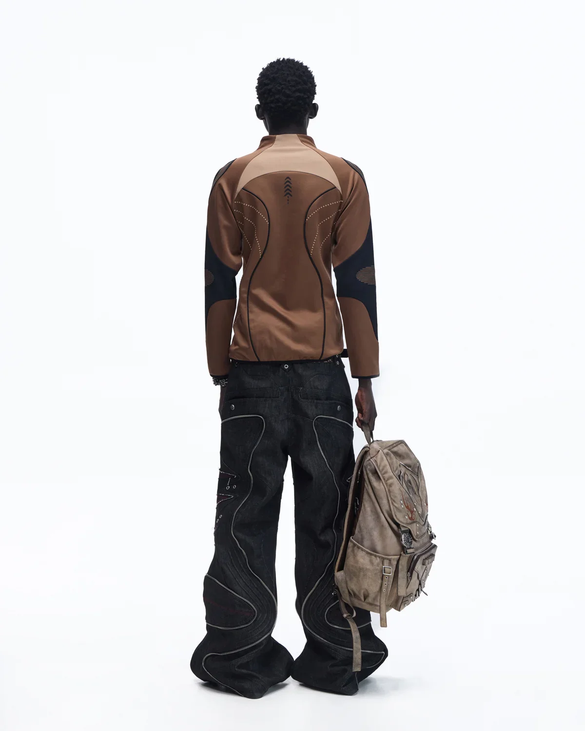 Personsoul Geometric Curve Mock Neck Top