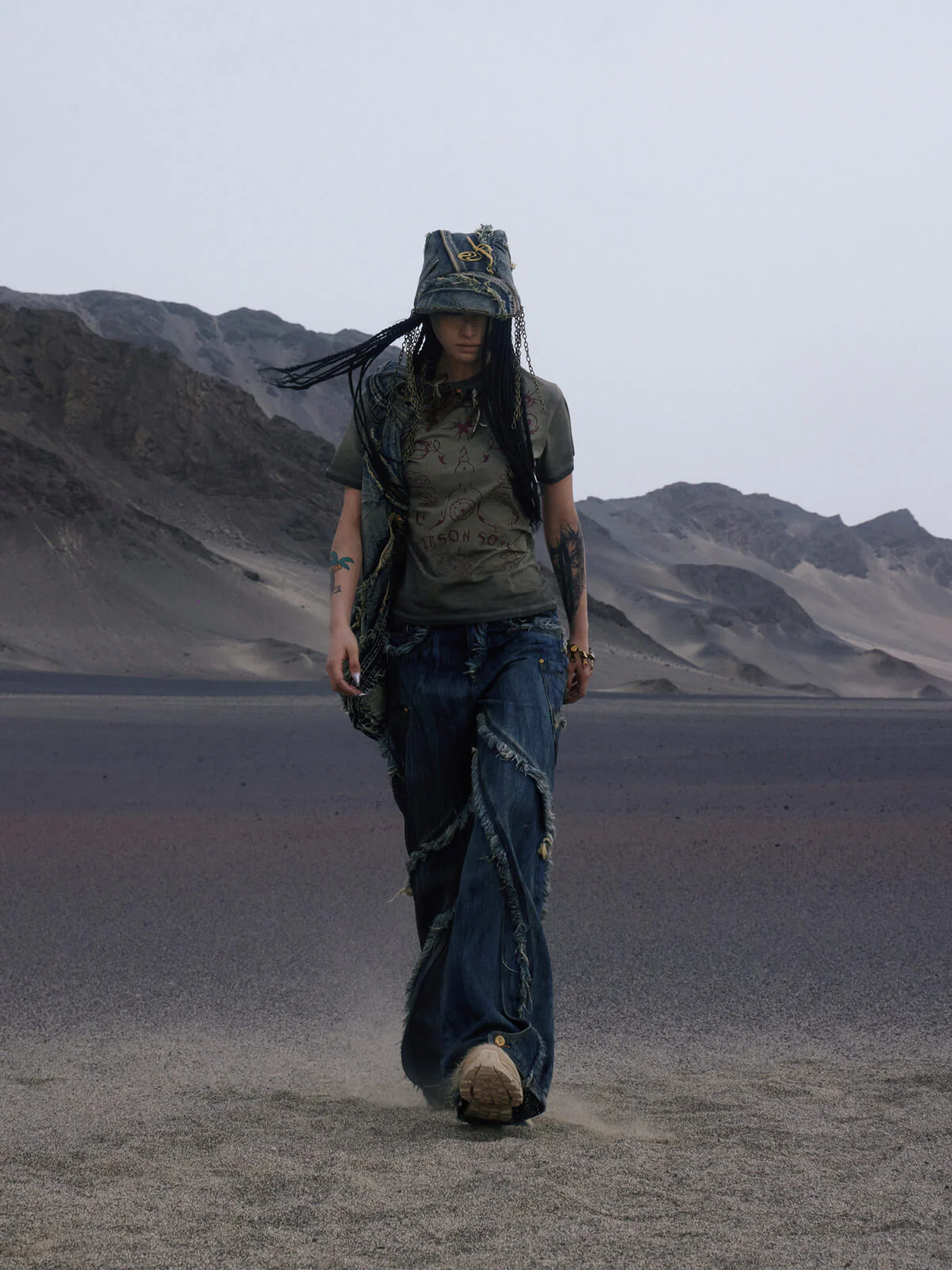 Personsoul Tie-Dye Raw-Edge Baggy Jeans