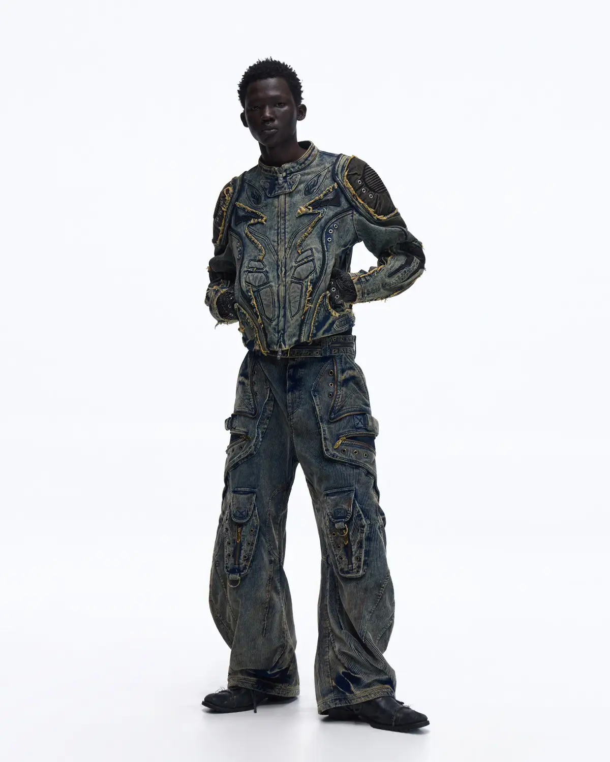 Personsoul Tiger Print Racing Denim Jacket