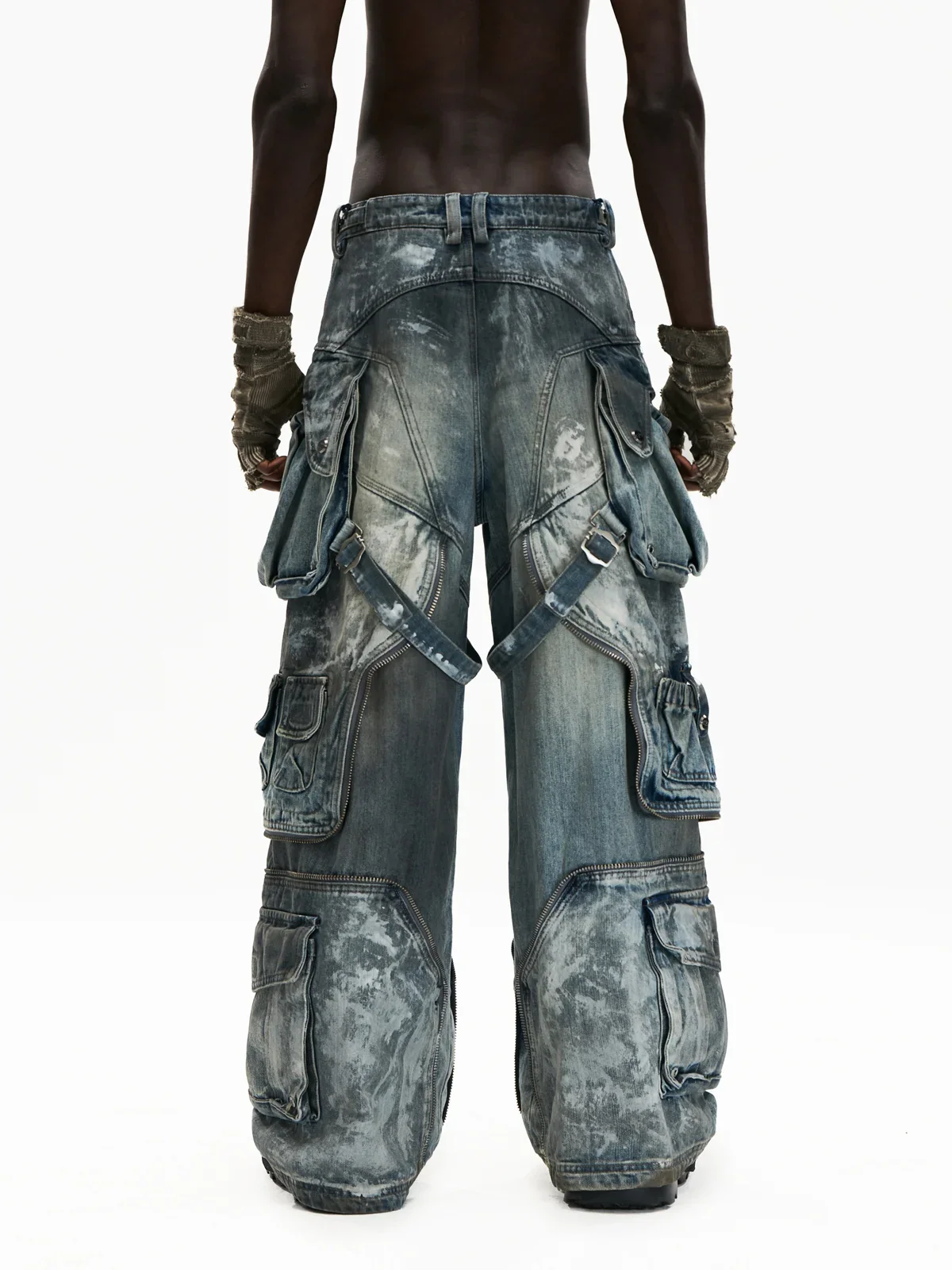 Personsoul White Stain Graffiti Cargo Pants