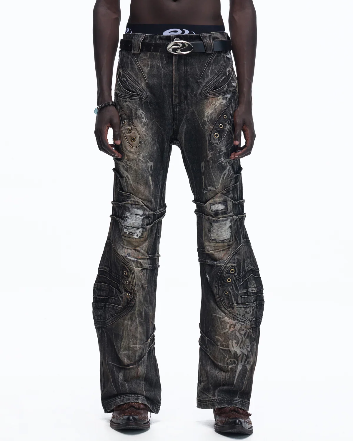 Personsoul Snake-Pattern Totem Slim-Fit Jeans