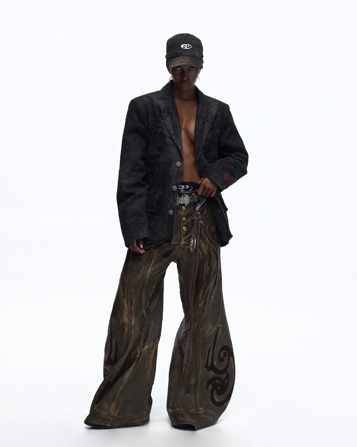 Personsoul Black Laser-Distressed Denim Blazer