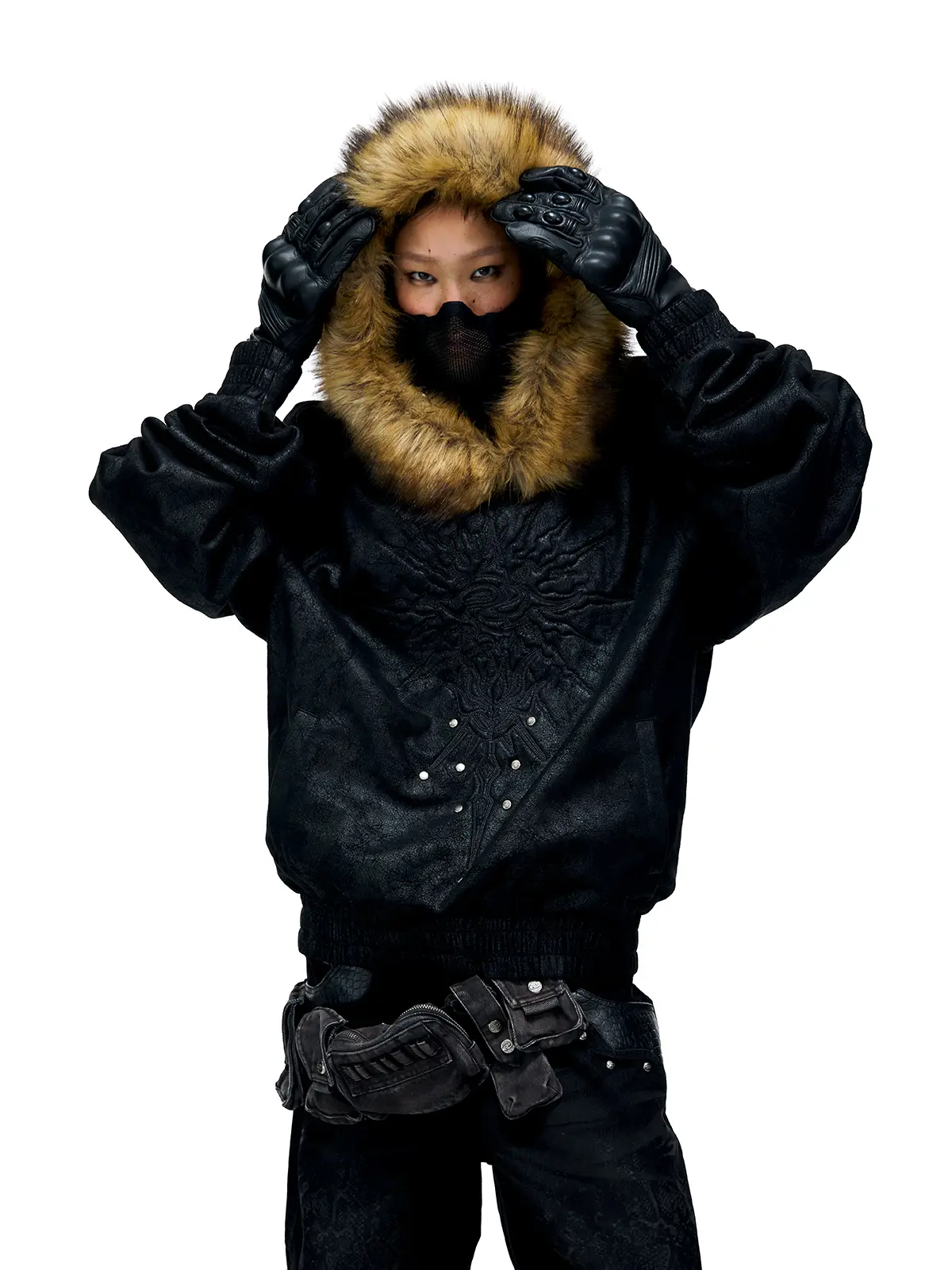 Personsoul Sun Totem Fur Collar Hoodie