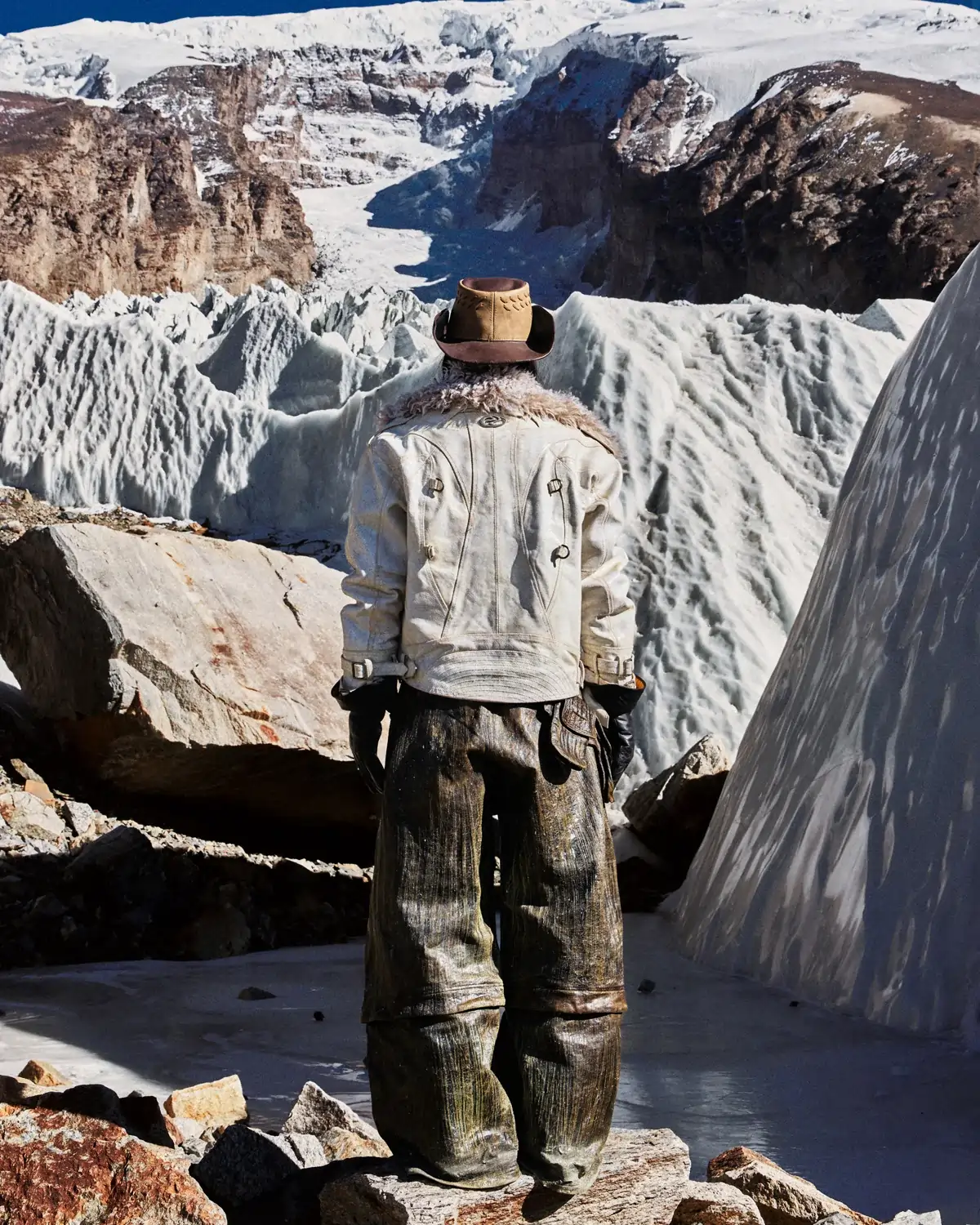 Personsoul Cracked Sheepskin and Mosner Wool Stand Collar Jacket(Limited  100 pieces)