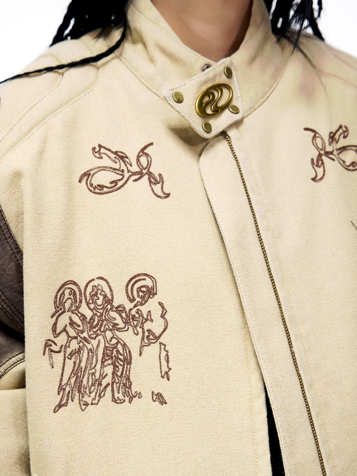 Personsoul Leather Patchwork Cotton Jacket