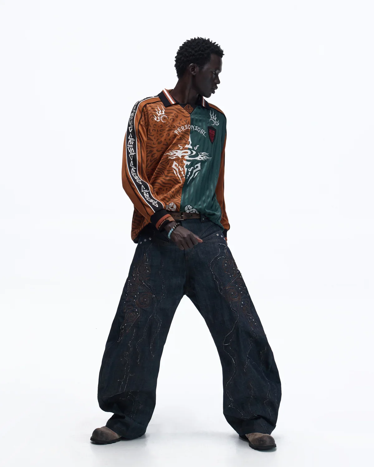 Personsoul Tribal-Animal Print Patchwork Shirt