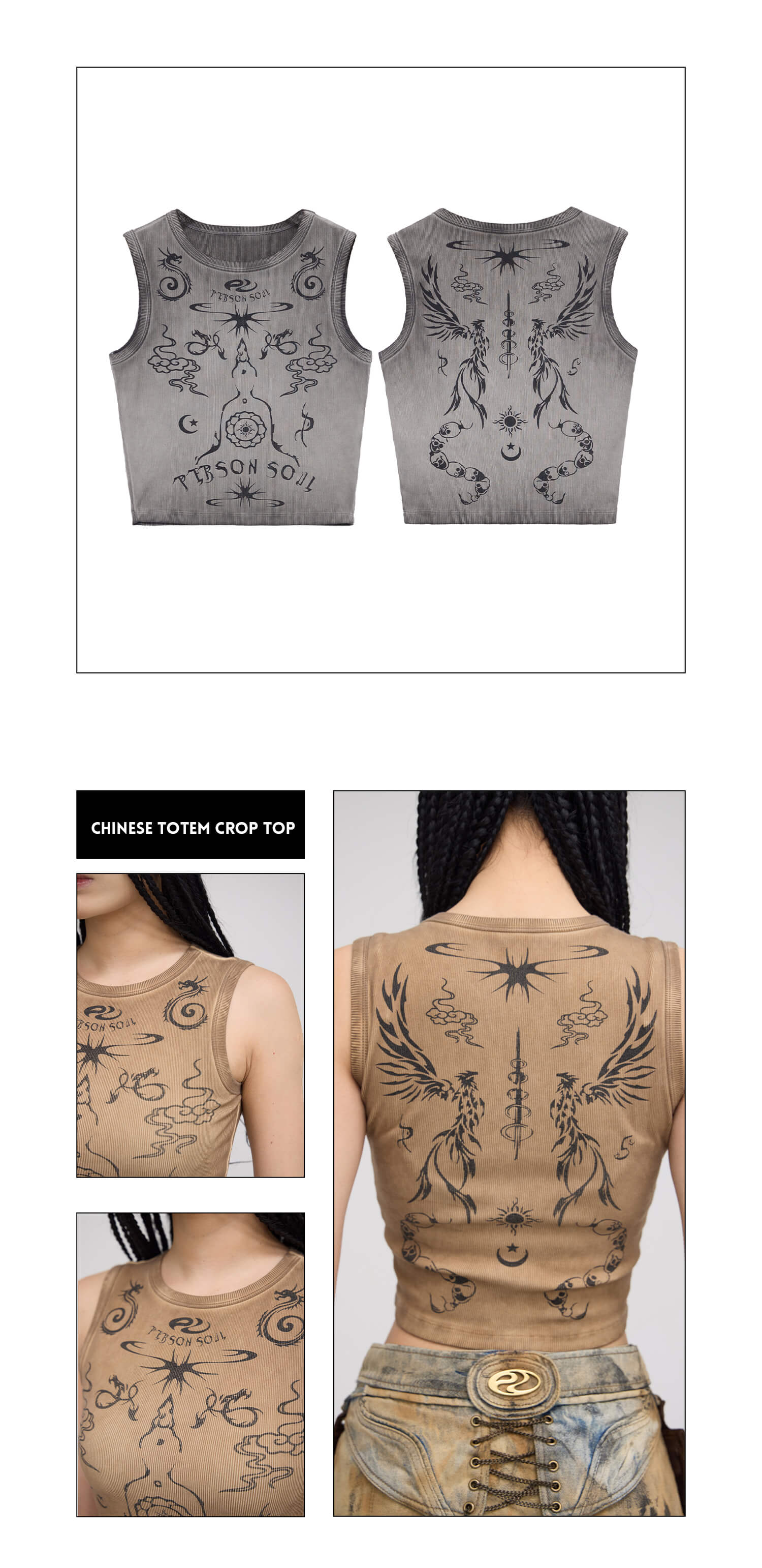 Personsoul Totem-Inspired Cropped Tank Top
