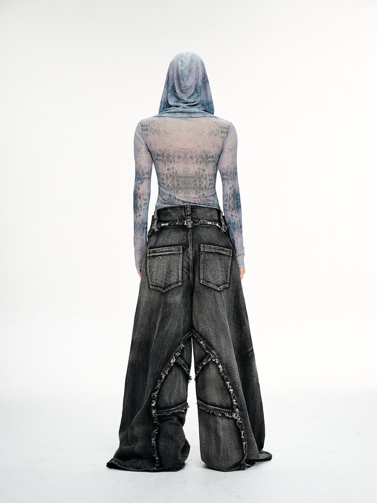 Personsoul Folded Structure Baggy Jeans