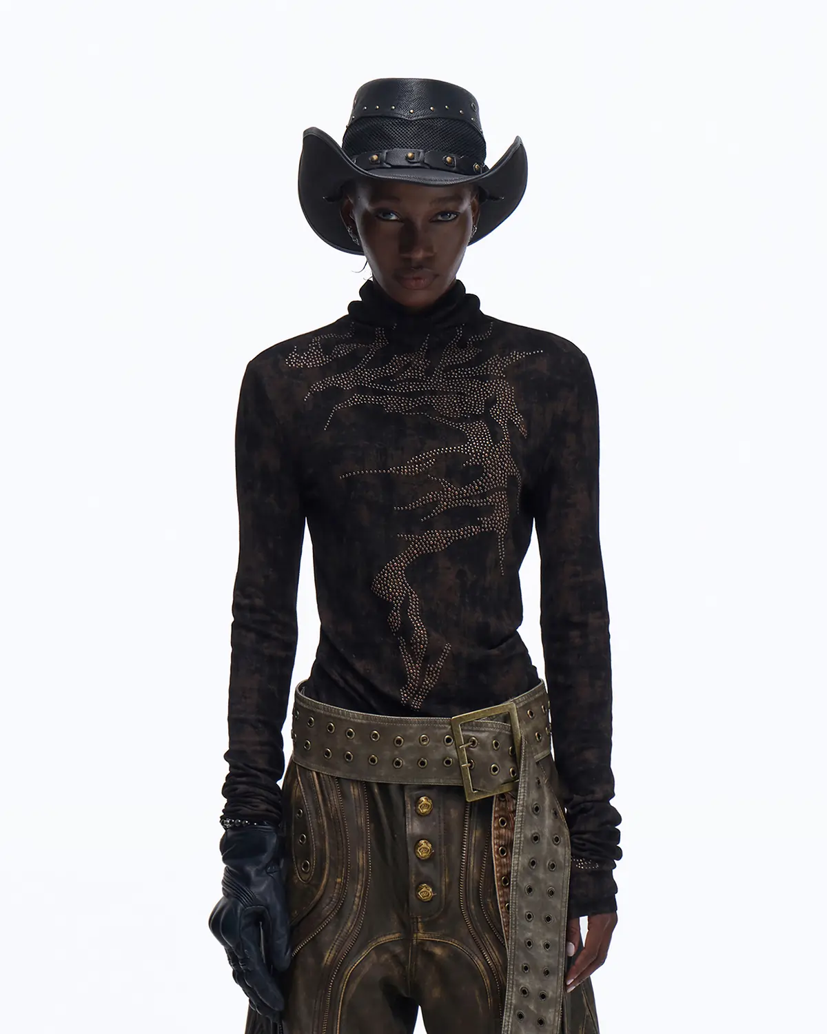 Personsoul Metallic Crystal-Lightning Long Sleeve Tee In Black