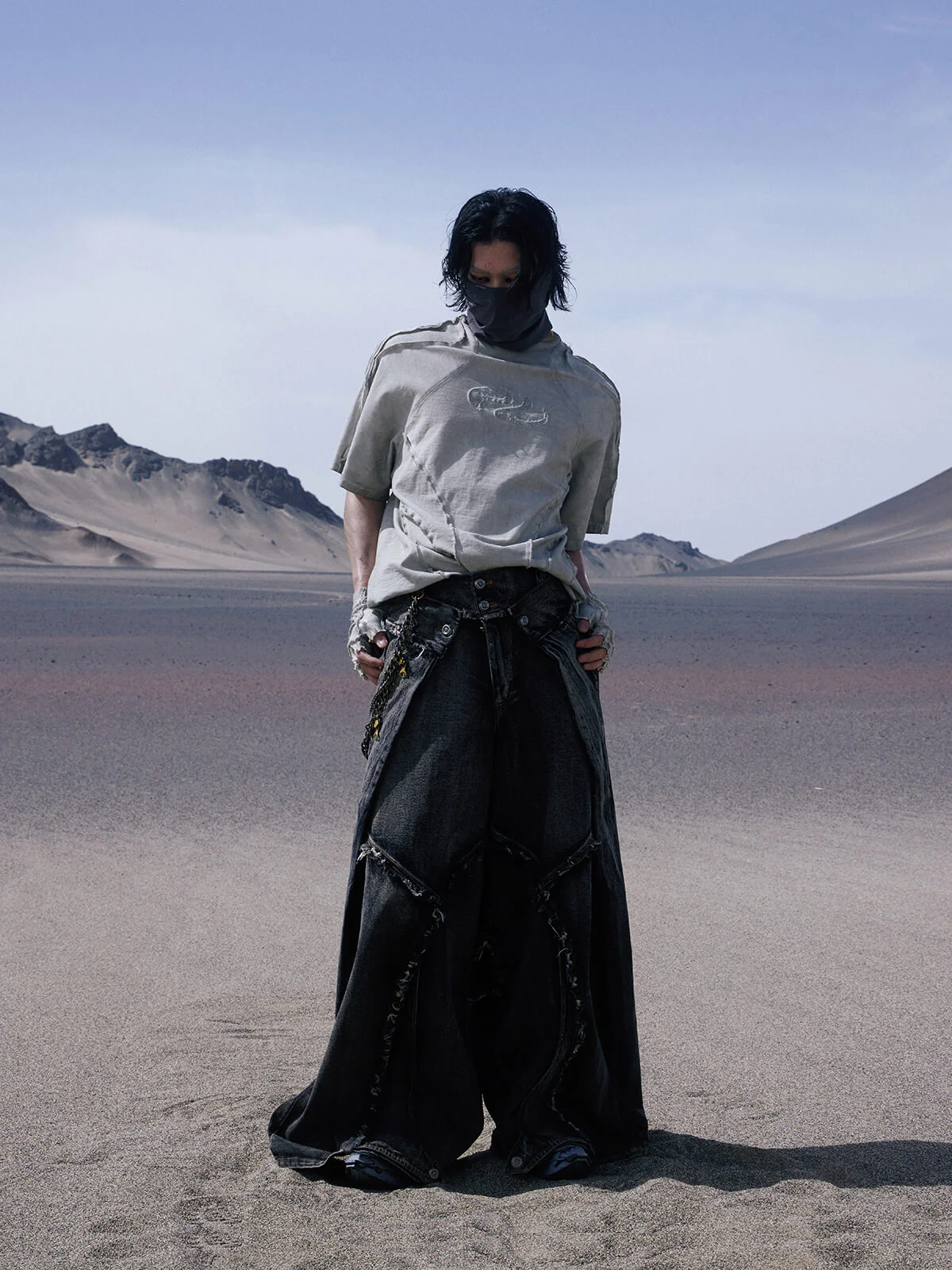 Personsoul Folded Structure Baggy Jeans